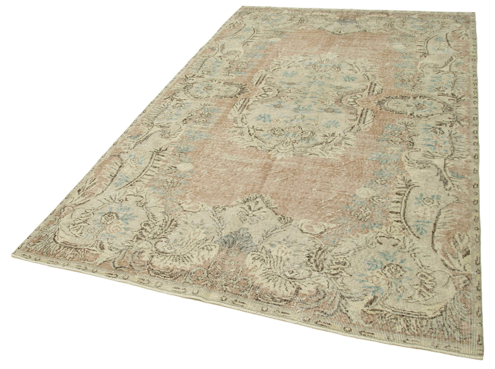 Handmade Vintage Area Rug – Beige Cotton Wool Carpet 5'7'' x 9'5'' | Durable Turkish Wool