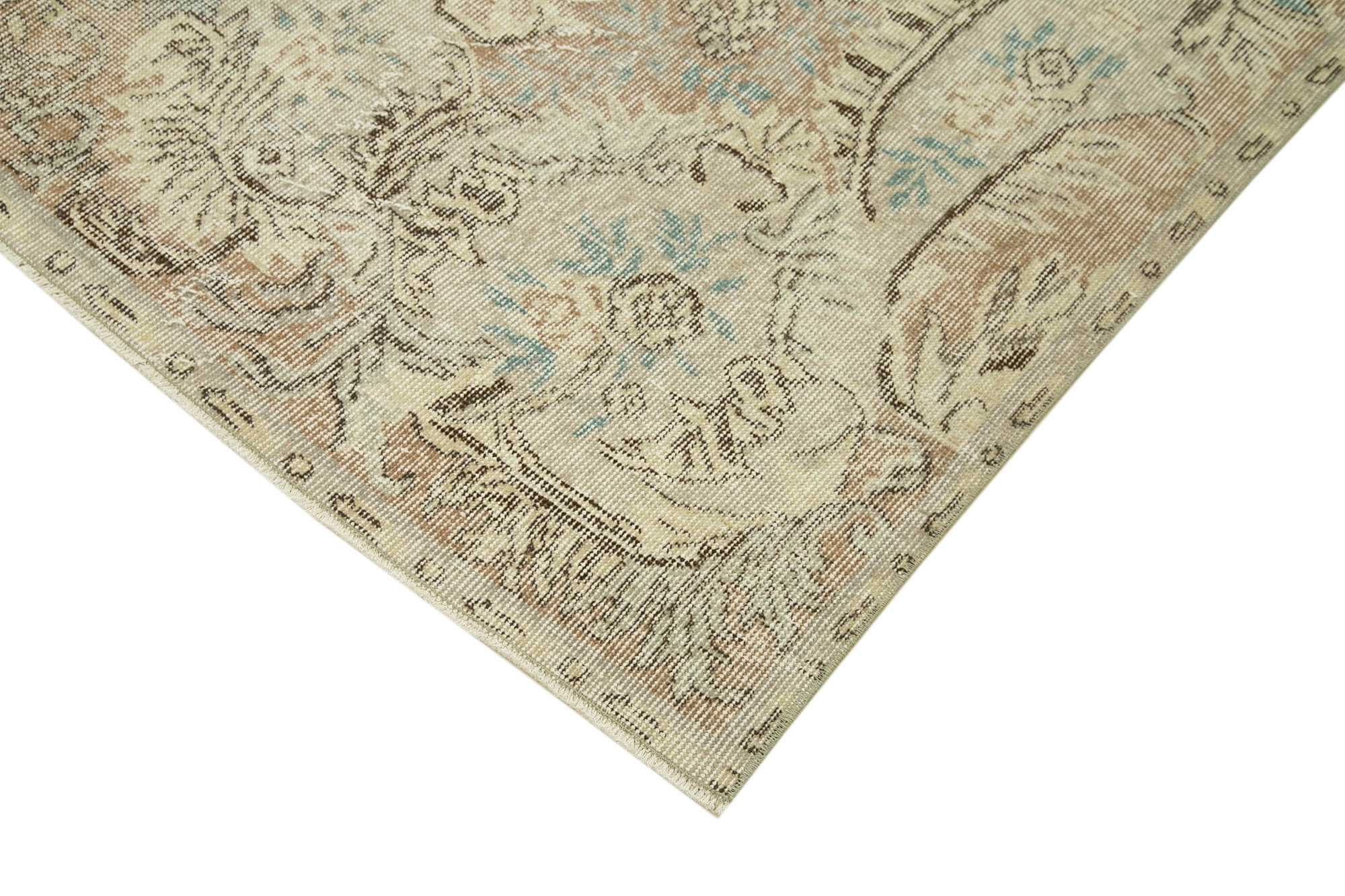 Handmade Vintage Area Rug – Beige Cotton Wool Carpet 5'7'' x 9'5'' | Durable Turkish Wool