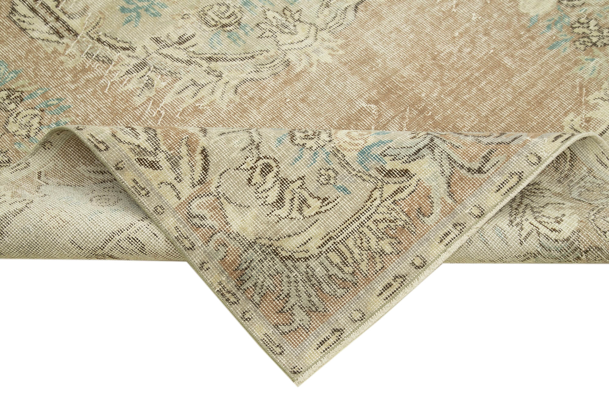 Handmade Vintage Area Rug – Beige Cotton Wool Carpet 5'7'' x 9'5'' | Durable Turkish Wool