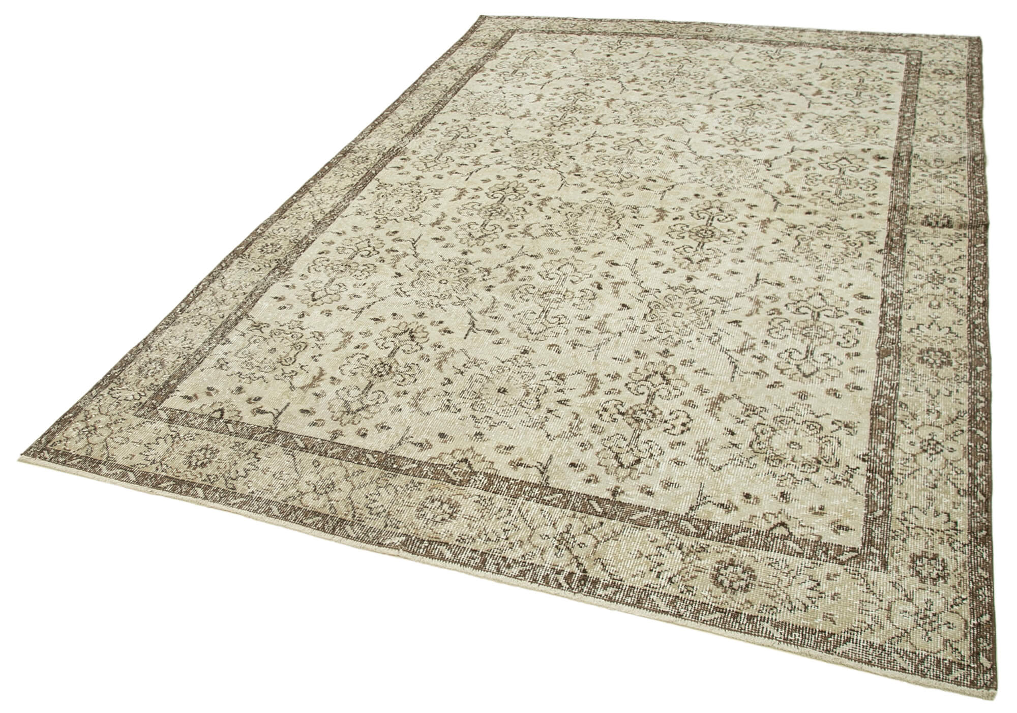 Handmade Area Rug – Vintage Beige Wool Cotton Rug 6'2'' x 9'11'' Classic Turkish Carpet