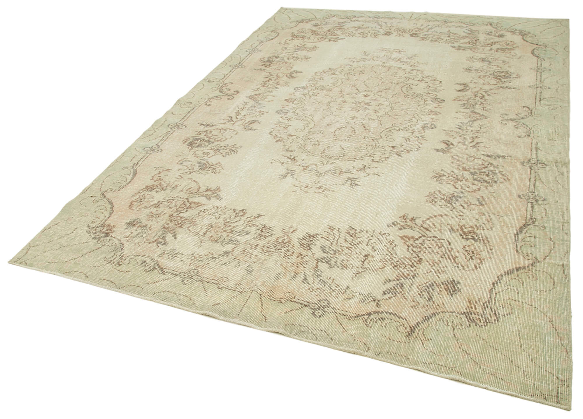 Handmade Wool Area Rug – Vintage Cotton Rug | Beige Area Carpet 6'5''x9'11''