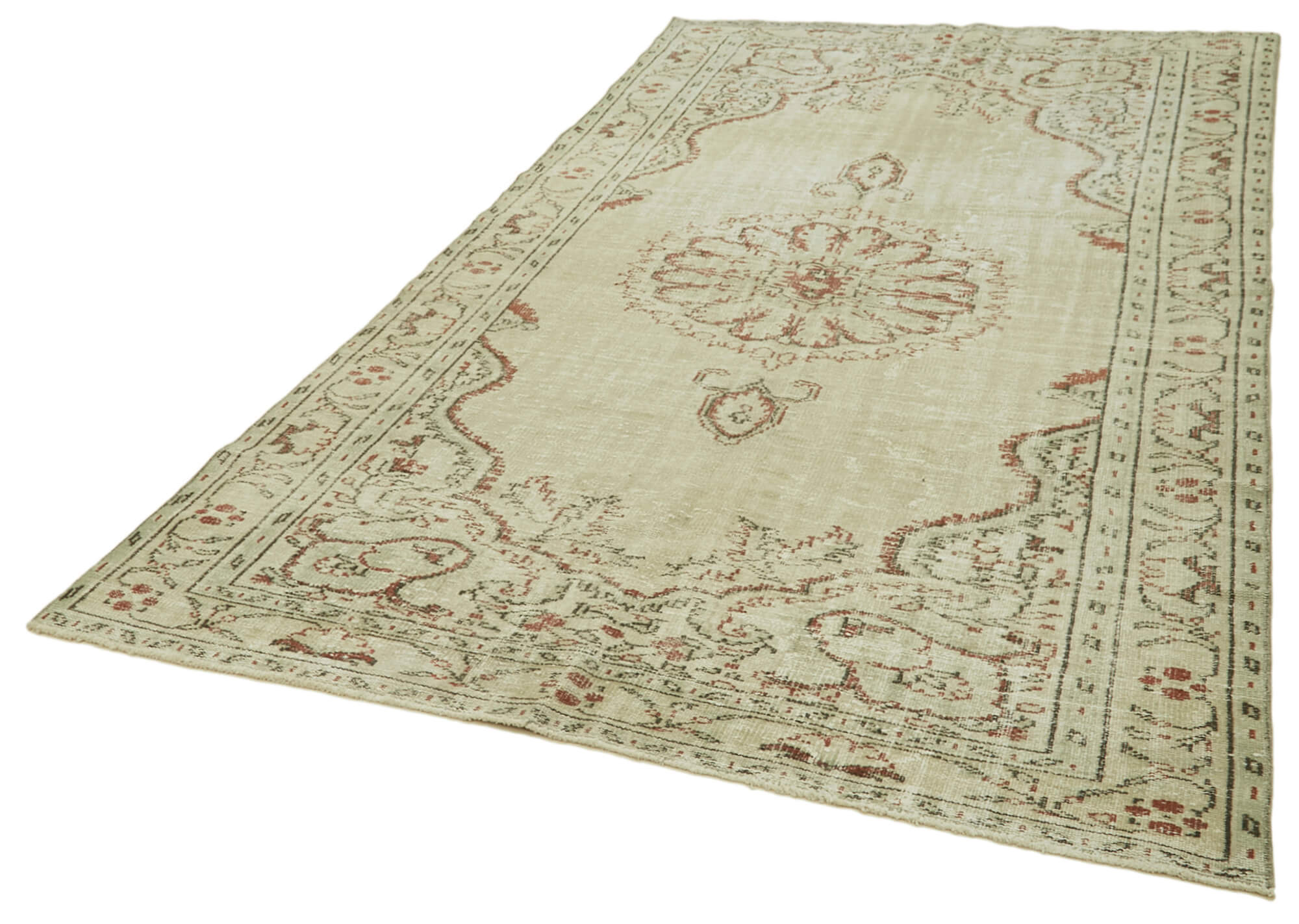 Handmade Wool Area Rug – Vintage Cotton Rug | Beige 5'11'' x 10'6'' Soft Texture
