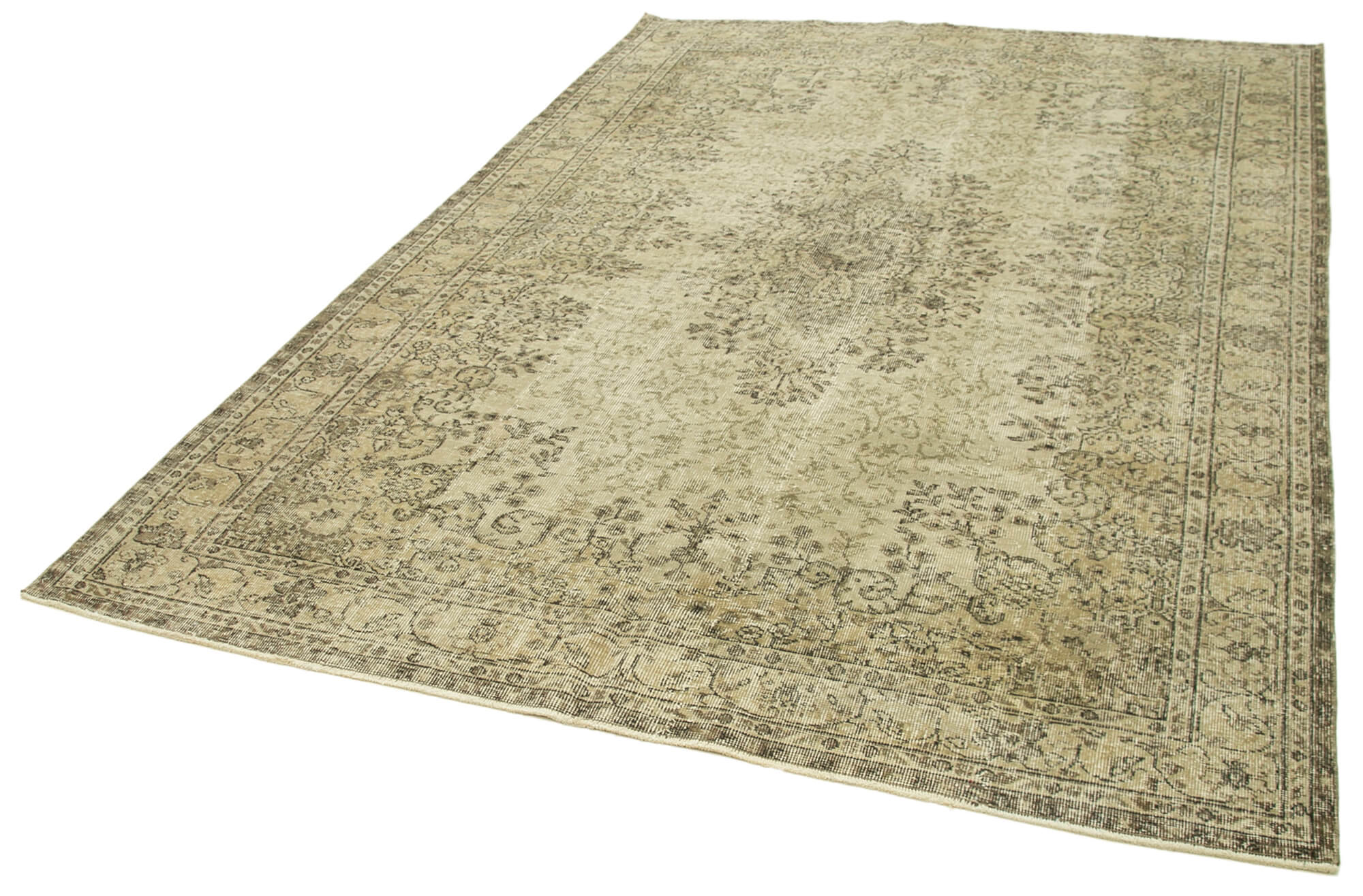 Handmade Wool Area Rug – Vintage Cotton Rug | Beige Area Carpet 6'7''x9'9''