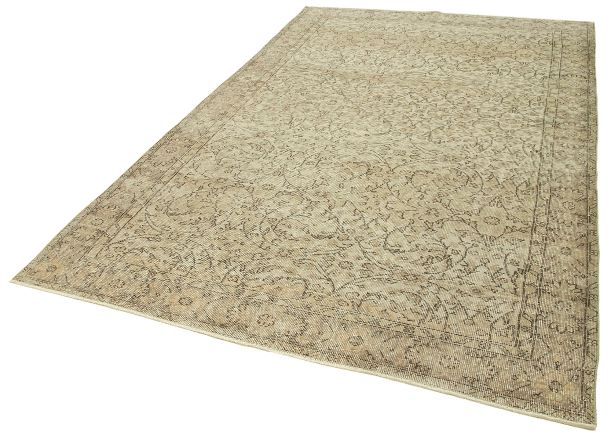 Handmade Wool Area Rug – Vintage Cotton Rug, Beige 6'2''x9'9'' Classic Carpet