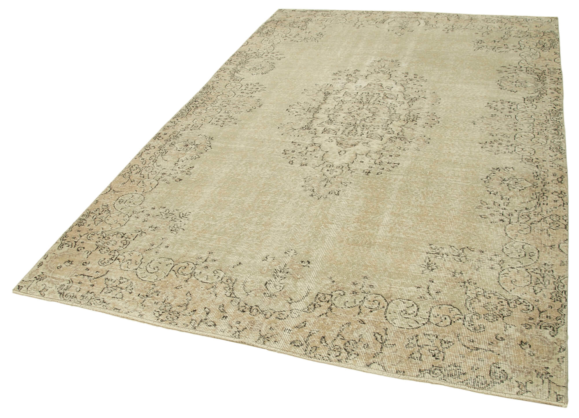 Handmade Vintage Area Rug - Turkish Hand Knotted Beige Wool Carpet 5'9''x9'2''
