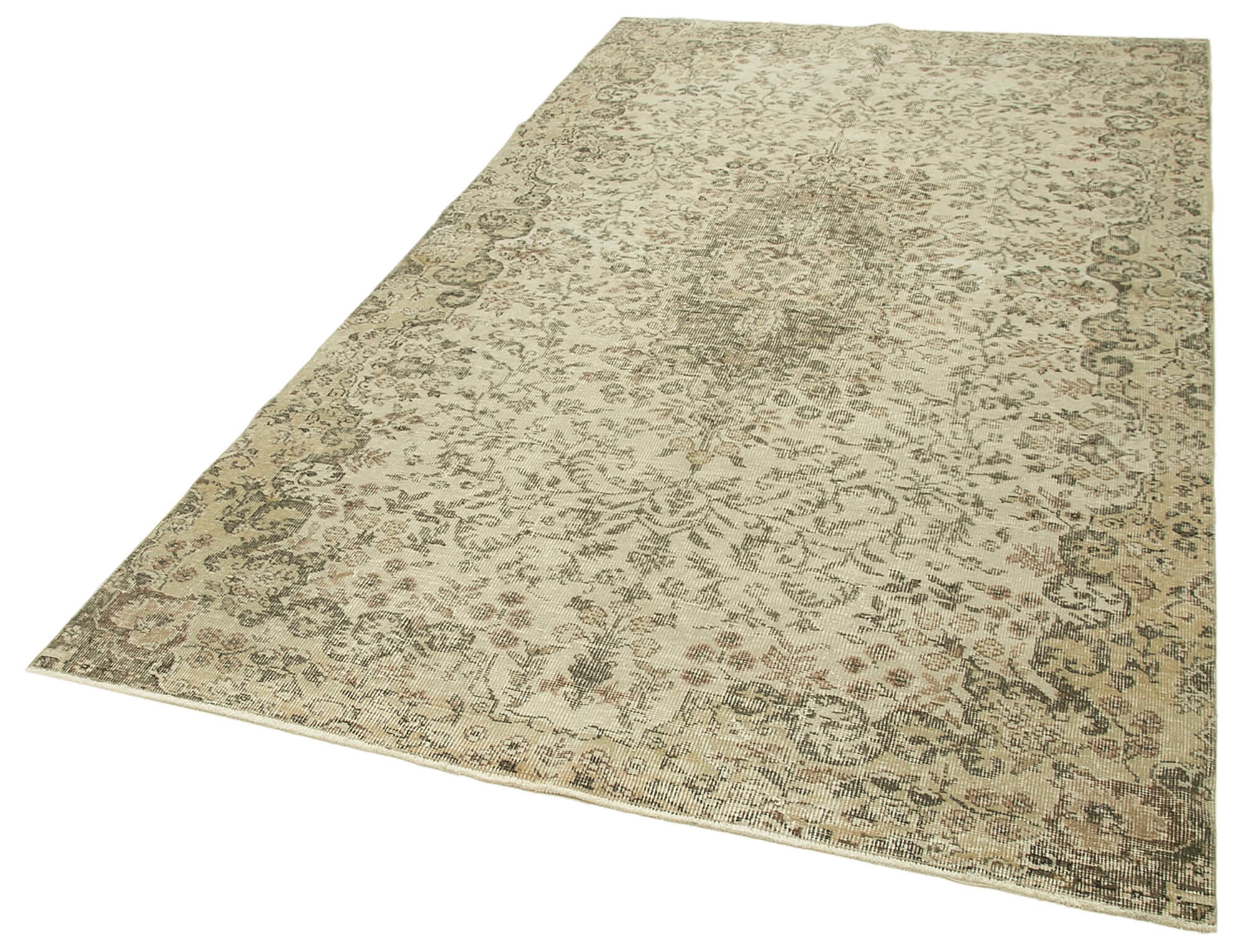 Handmade Wool Area Rug – Vintage Cotton Rug 5x9, Neutral Beige Carpet