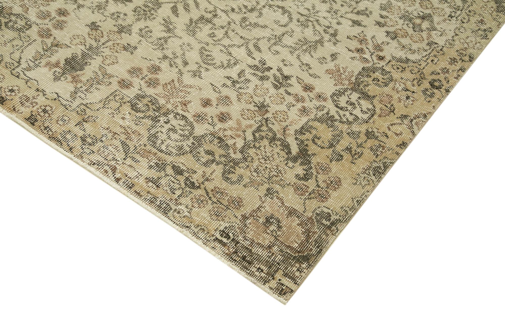 Handmade Wool Area Rug – Vintage Cotton Rug 5x9, Neutral Beige Carpet