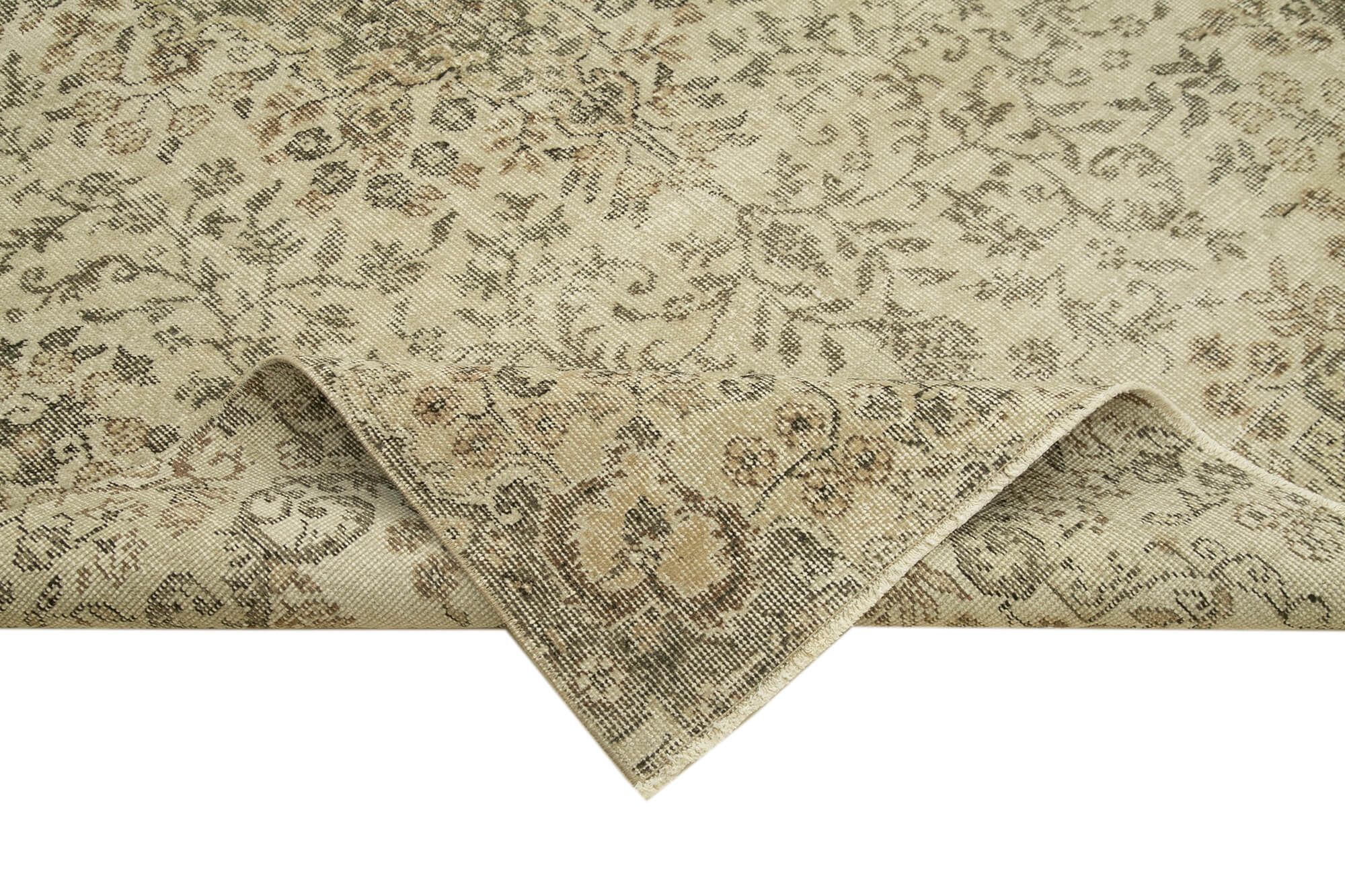 Handmade Wool Area Rug – Vintage Cotton Rug 5x9, Neutral Beige Carpet