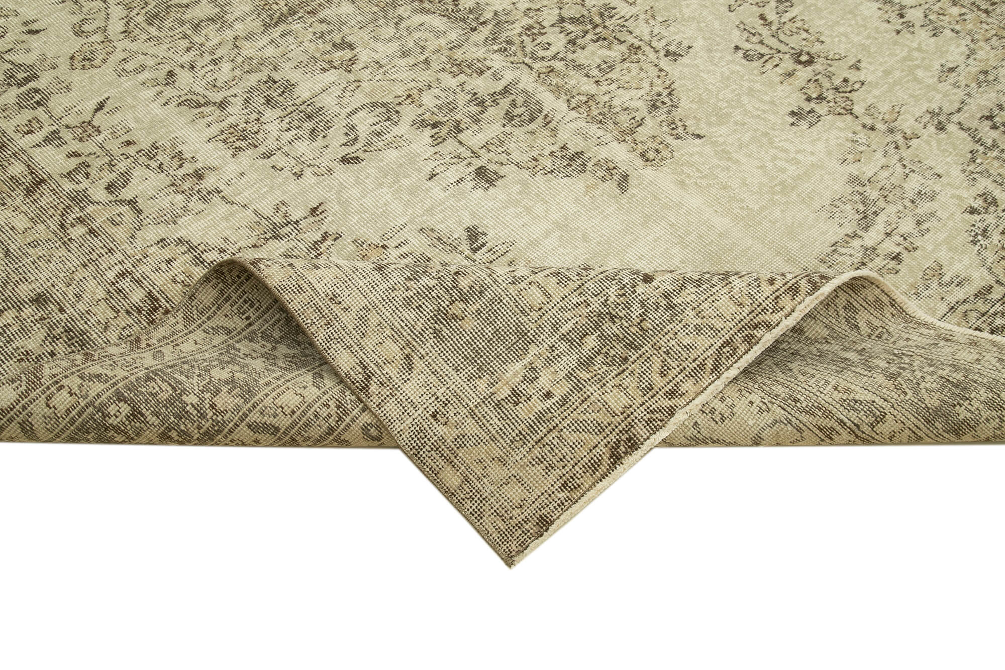 Handmade Wool Area Rug – Vintage Cotton Rug | Beige Area Carpet 6'7''x9'10''