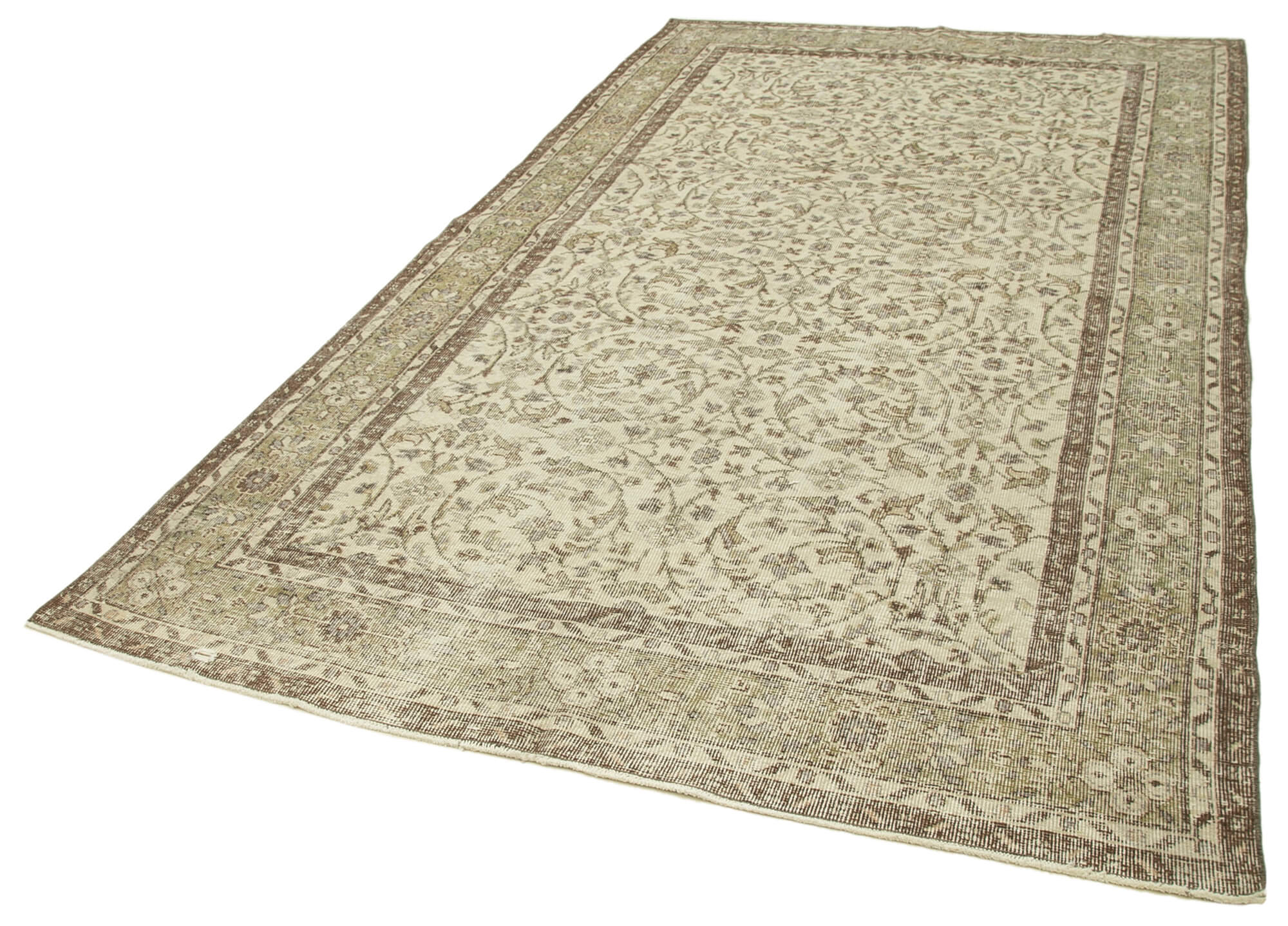 Handmade Wool Area Rug | Traditional Hand Knotted Vintage Cotton Rug in Beige 5'11''x10'2''
