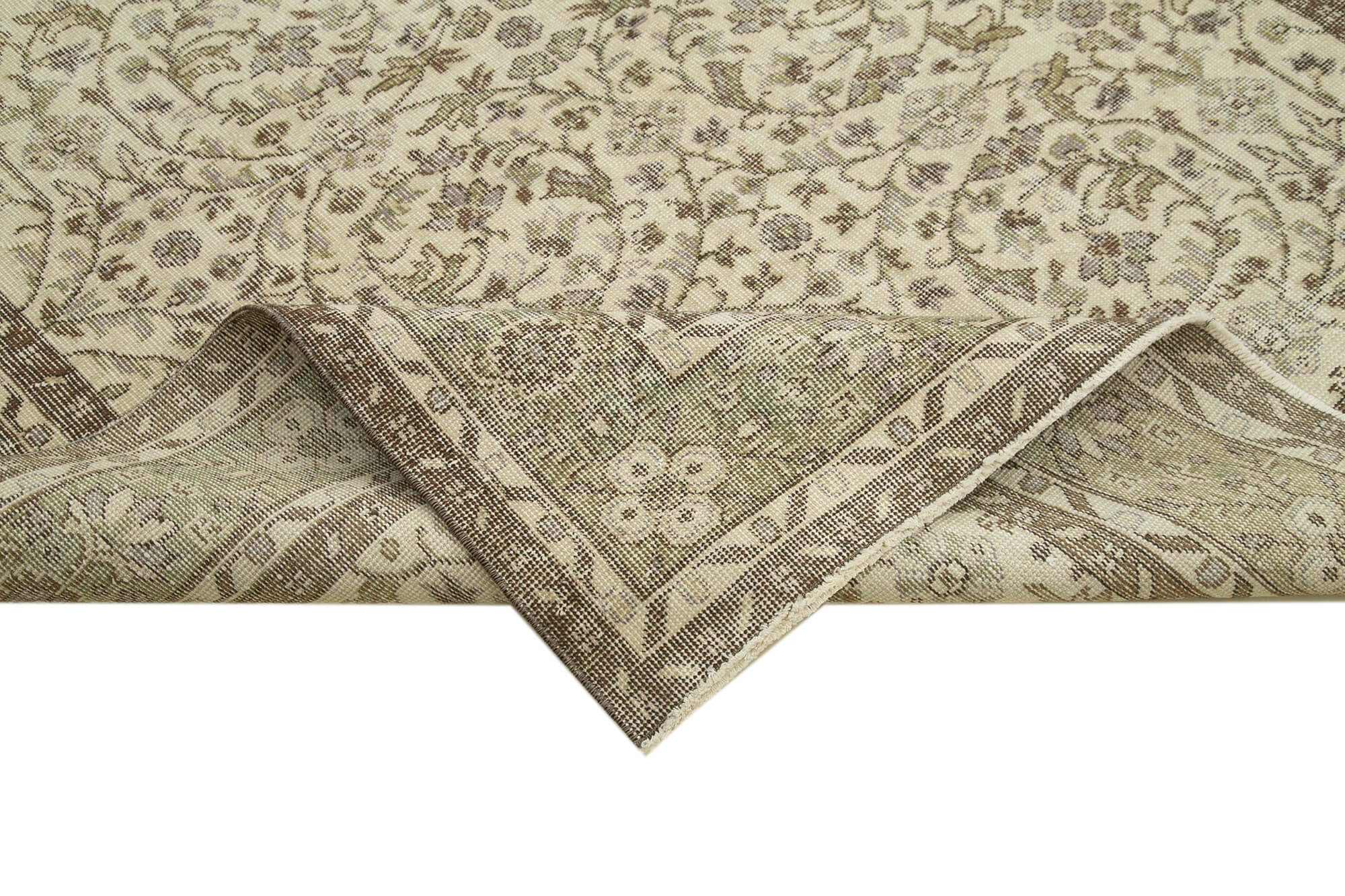 Handmade Wool Area Rug | Traditional Hand Knotted Vintage Cotton Rug in Beige 5'11''x10'2''