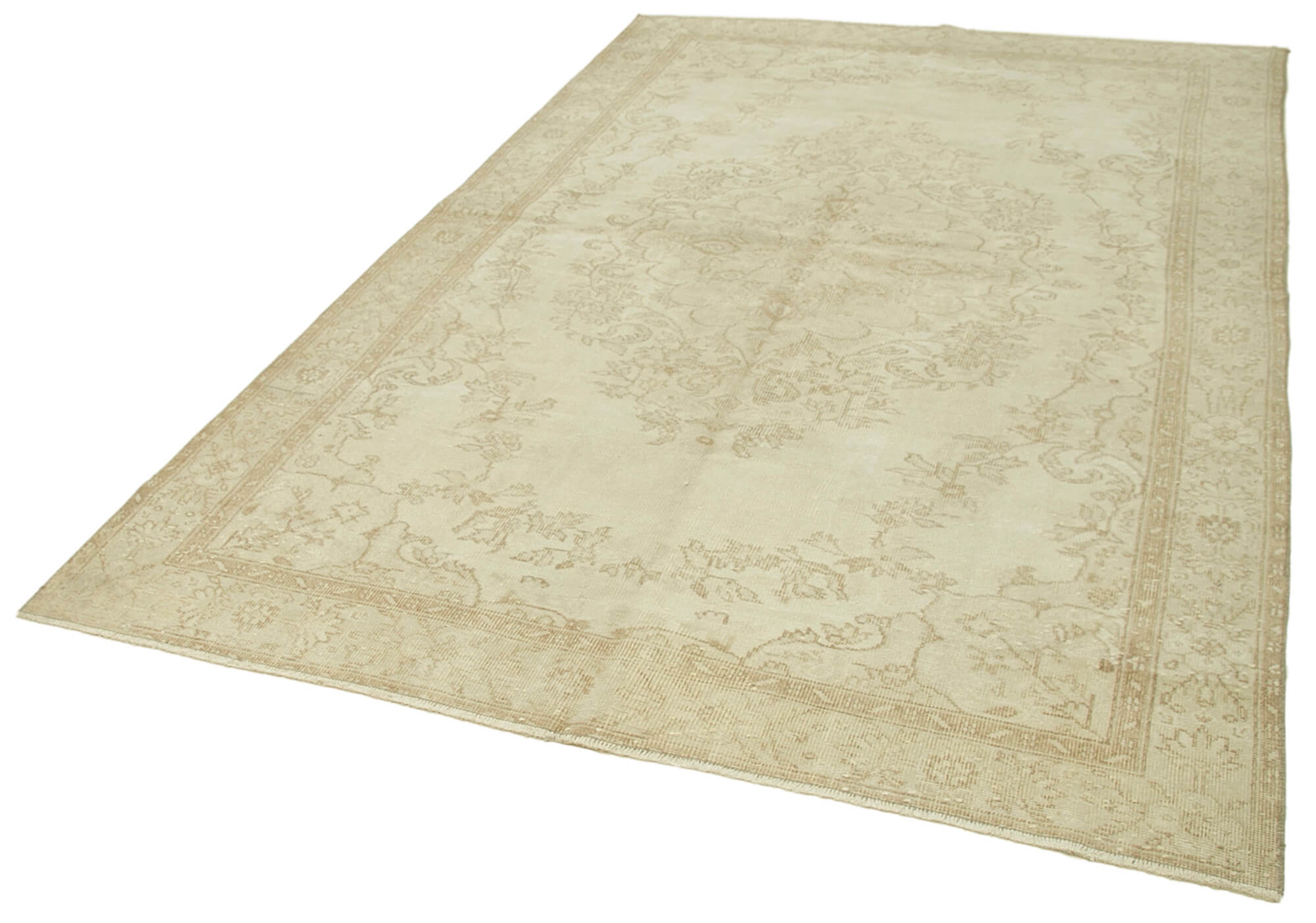 Handmade Vintage Area Rug – Beige Wool Cotton 6'x9'7'' Washed Classic Carpet
