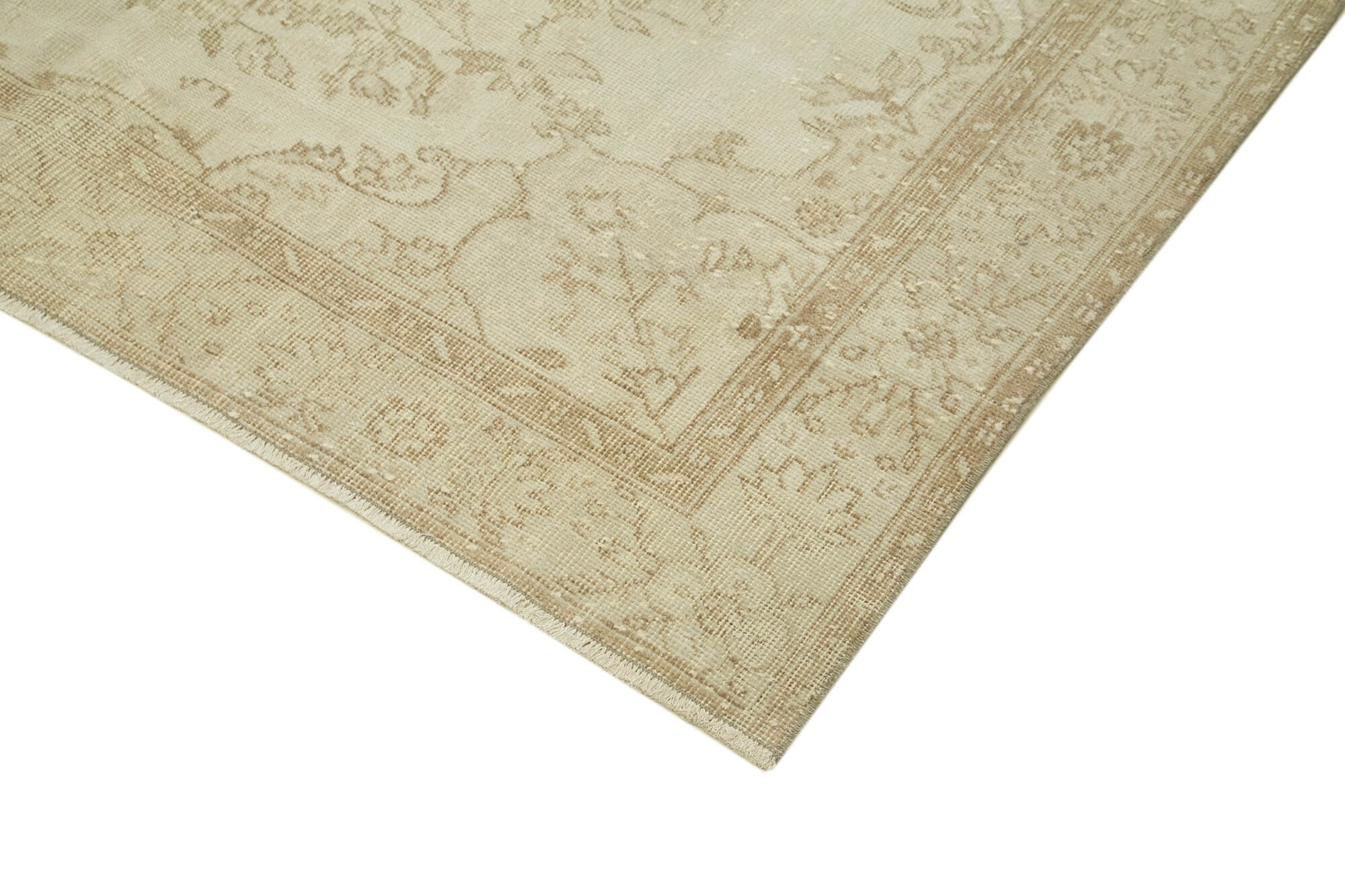 Handmade Vintage Area Rug – Beige Wool Cotton 6'x9'7'' Washed Classic Carpet
