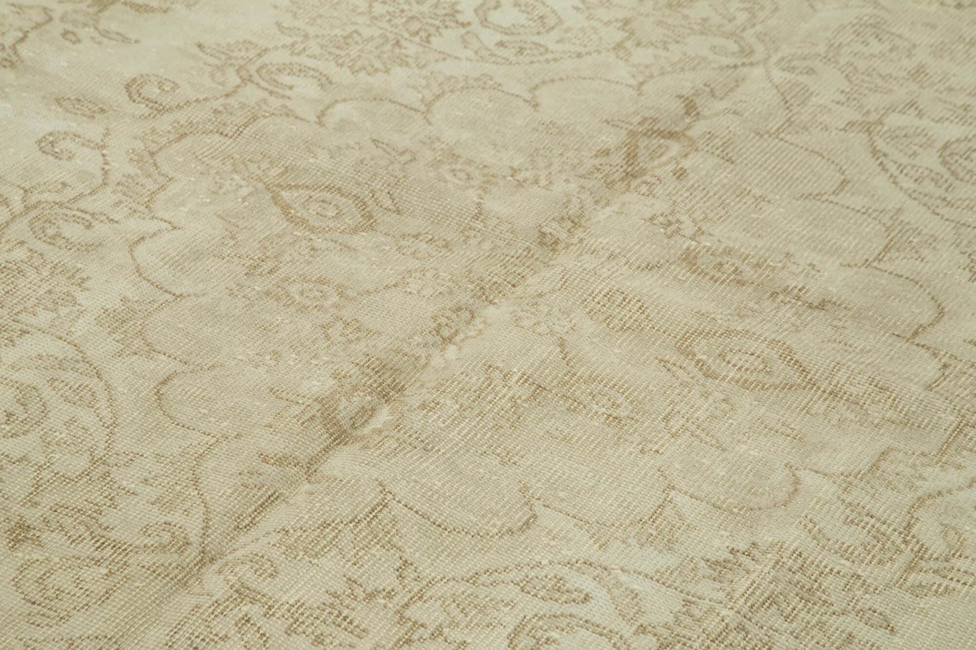 Handmade Vintage Area Rug – Beige Wool Cotton 6'x9'7'' Washed Classic Carpet
