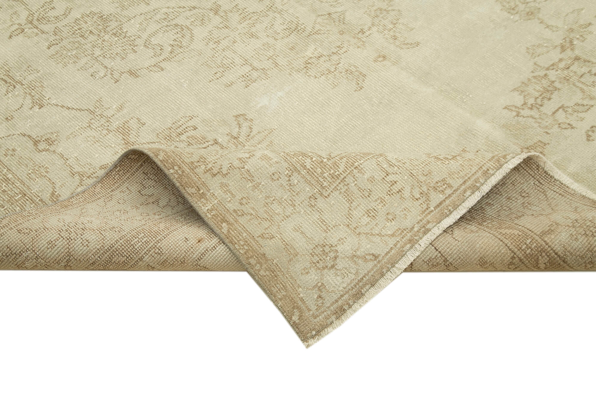 Handmade Vintage Area Rug – Beige Wool Cotton 6'x9'7'' Washed Classic Carpet