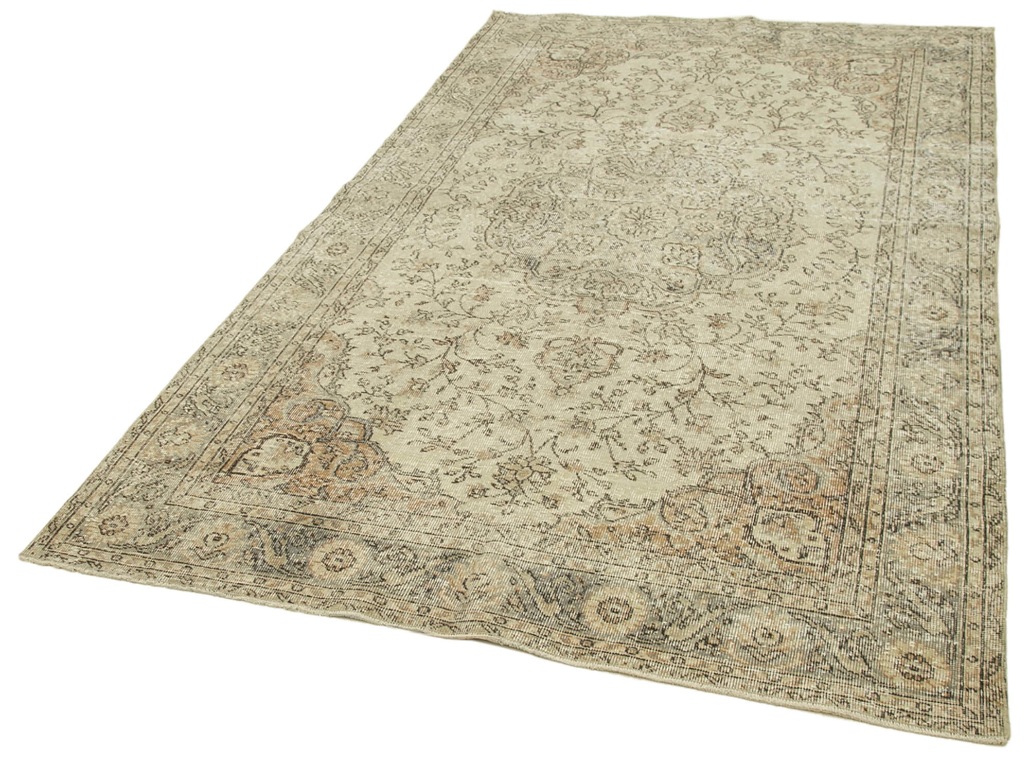 Handmade Vintage Area Rug – Beige Wool Carpet 5'1'' x 8'11'' | Turkish Hand Knotted