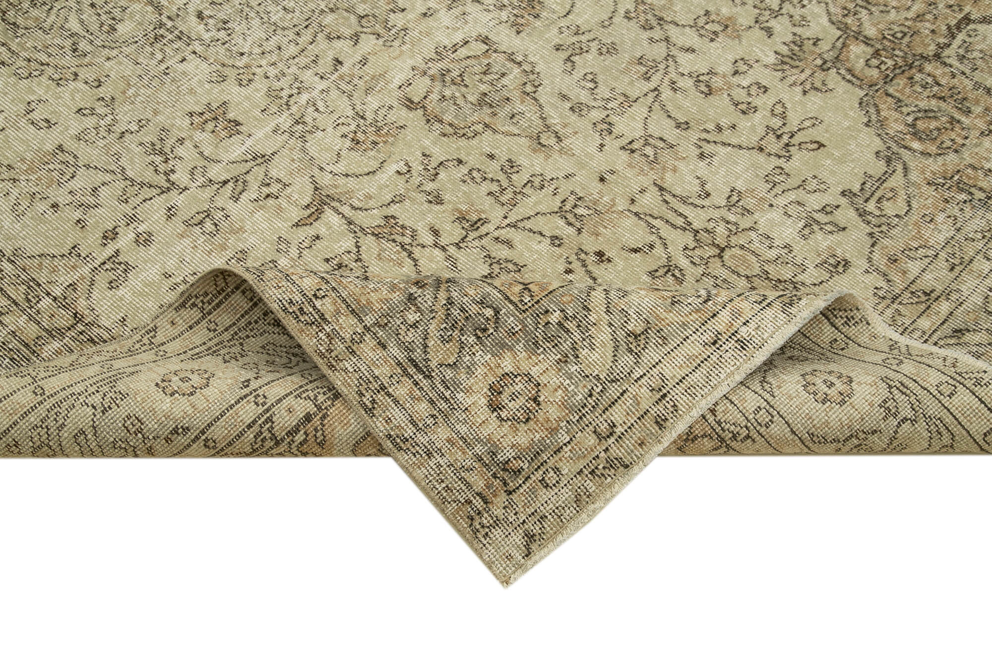 Handmade Vintage Area Rug – Beige Wool Carpet 5'1'' x 8'11'' | Turkish Hand Knotted