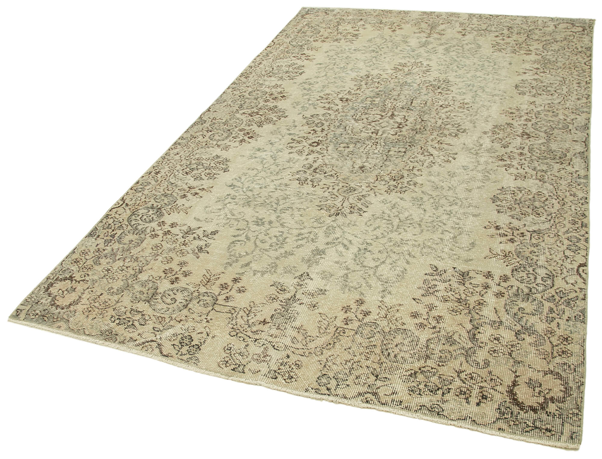 Handmade Wool Area Rug – Vintage Cotton Rug 5'5''x9'3'' Beige Neutral Color