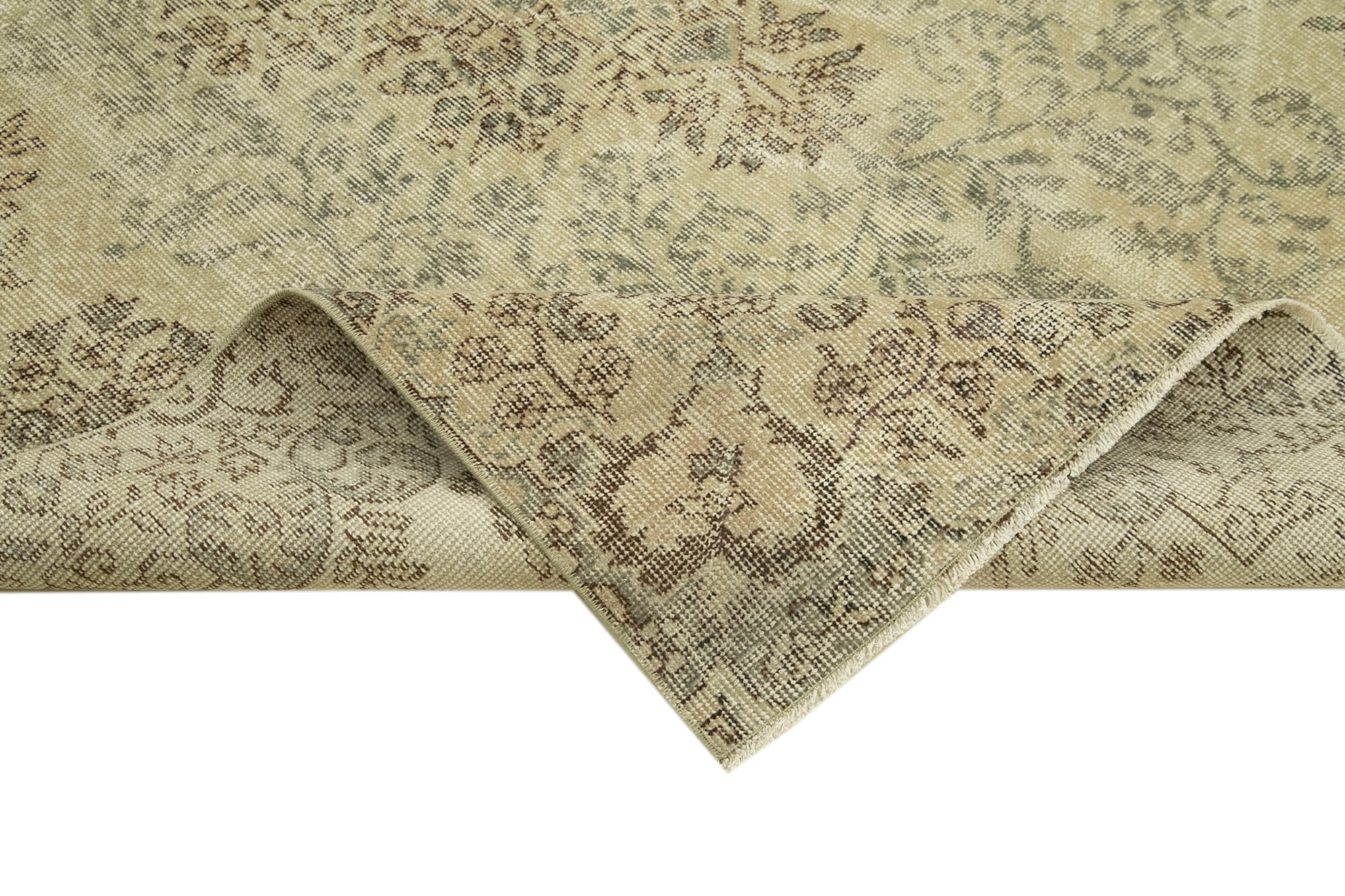 Handmade Wool Area Rug – Vintage Cotton Rug 5'5''x9'3'' Beige Neutral Color