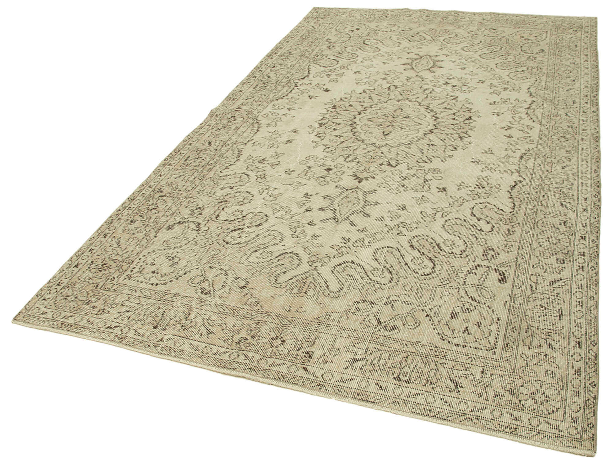 Handmade Wool Area Rug – Vintage Cotton Rug 5'7''x9'7'' Beige Soft Wool Carpet