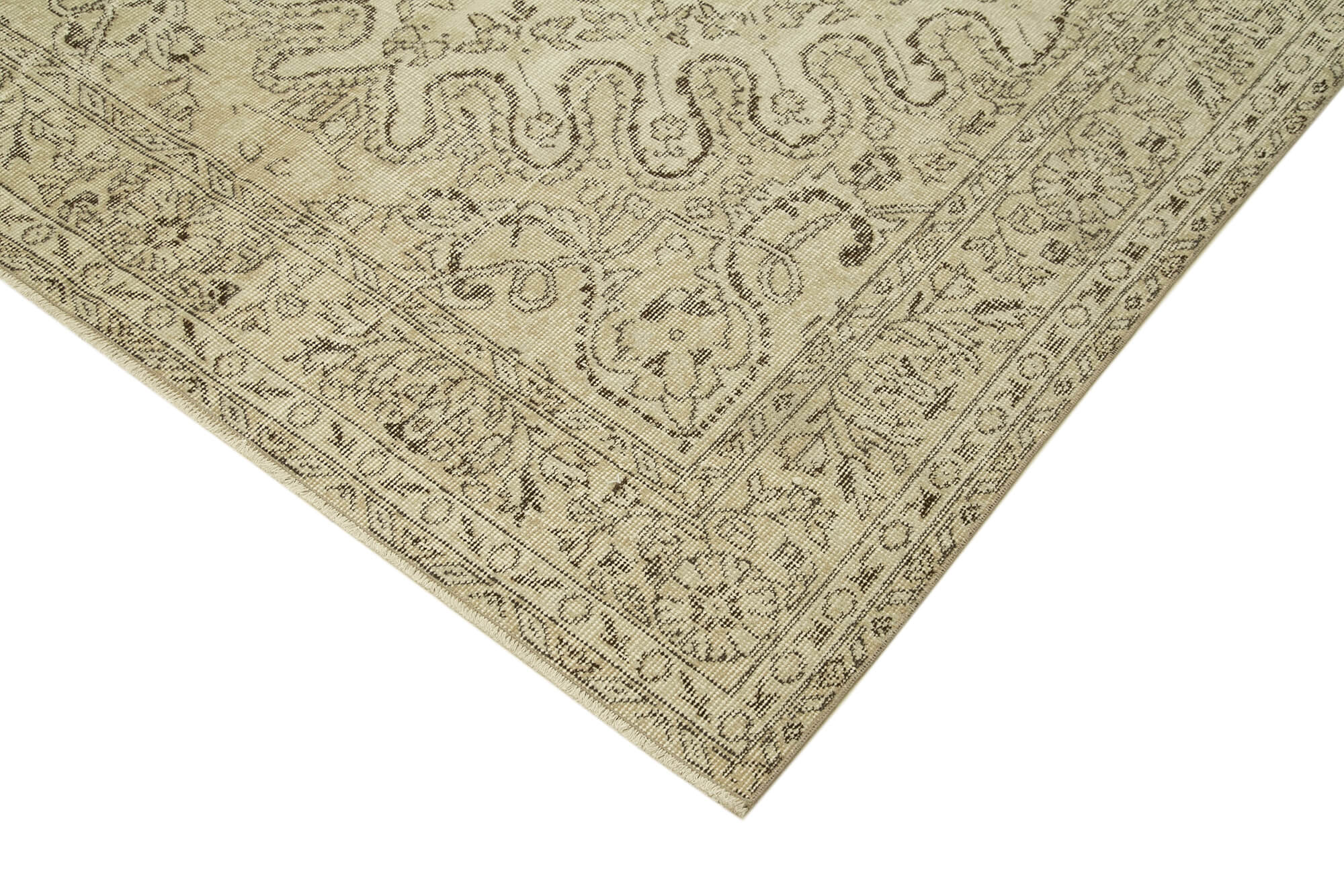 Handmade Wool Area Rug – Vintage Cotton Rug 5'7''x9'7'' Beige Soft Wool Carpet