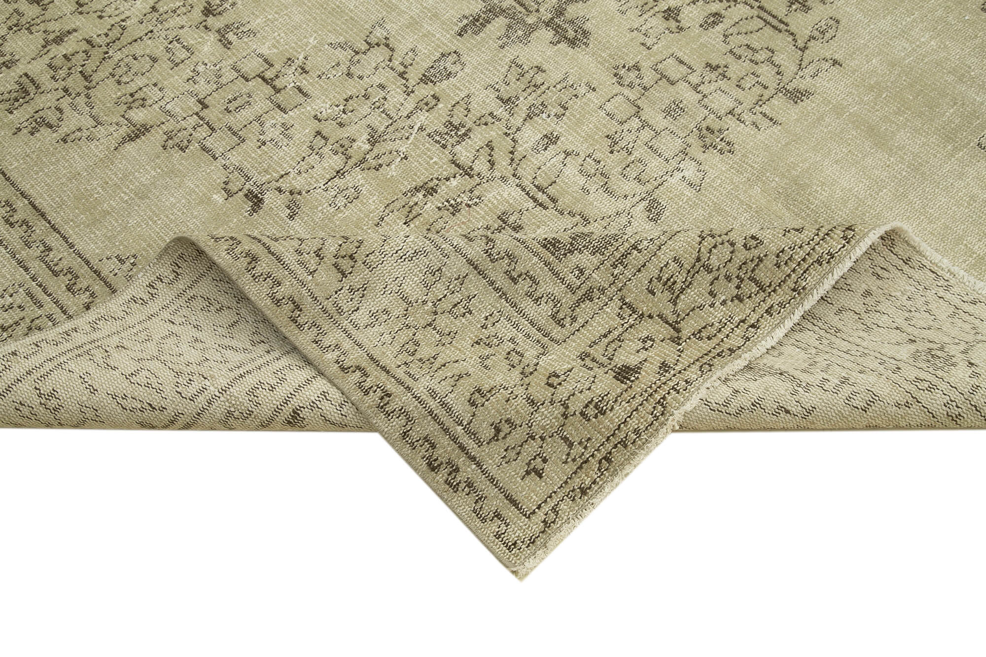 Handmade Wool Area Rug – Vintage Cotton Rug | Beige Rustic Style Carpet 6'4''x10'2''