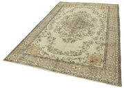 Vintage Cotton Wool Rug – Handmade Area Rug Beige Wool Carpet 5'9''x9'1''