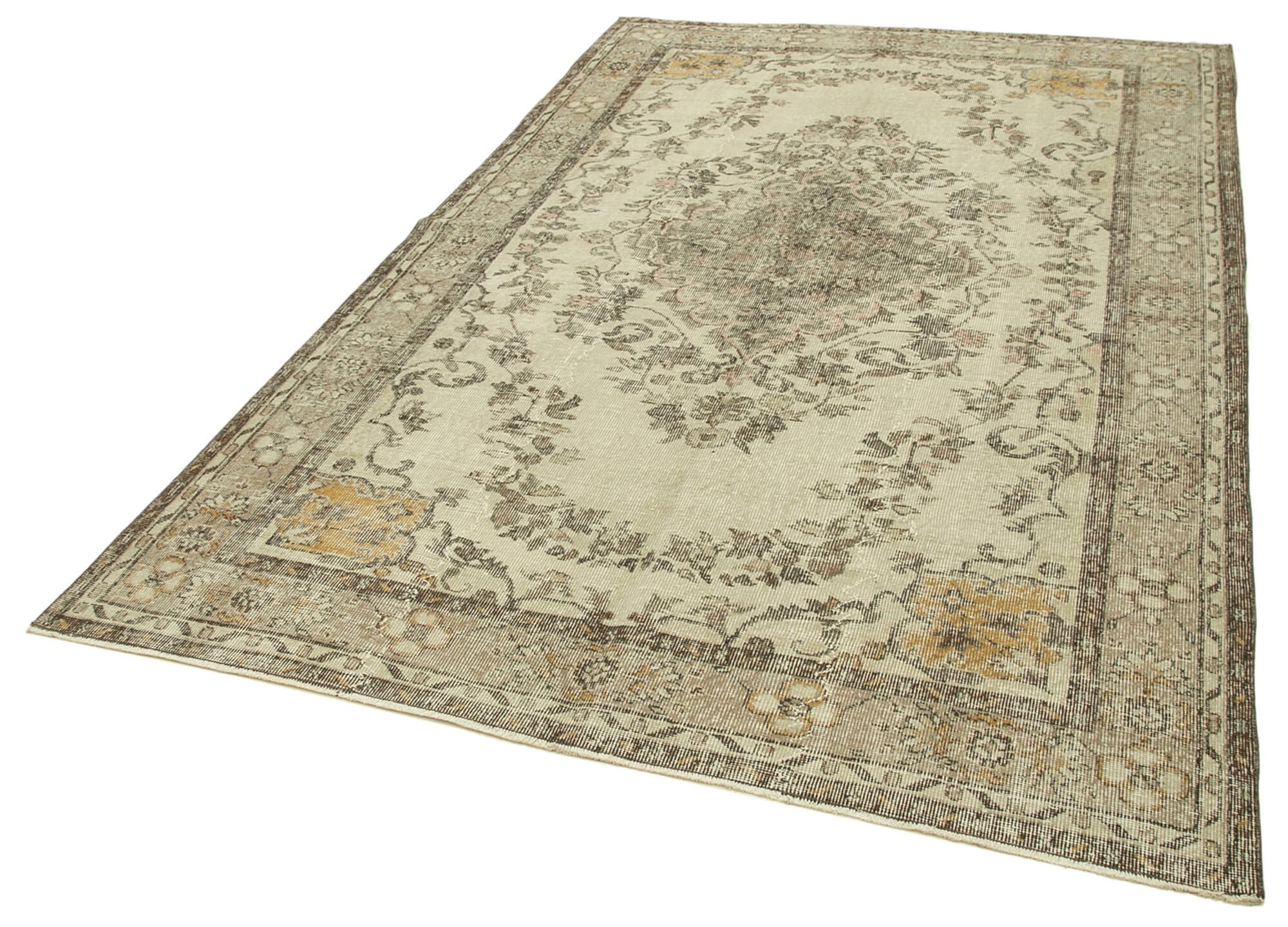 Vintage Cotton Wool Rug – Handmade Area Rug Beige Wool Carpet 5'9''x9'1''