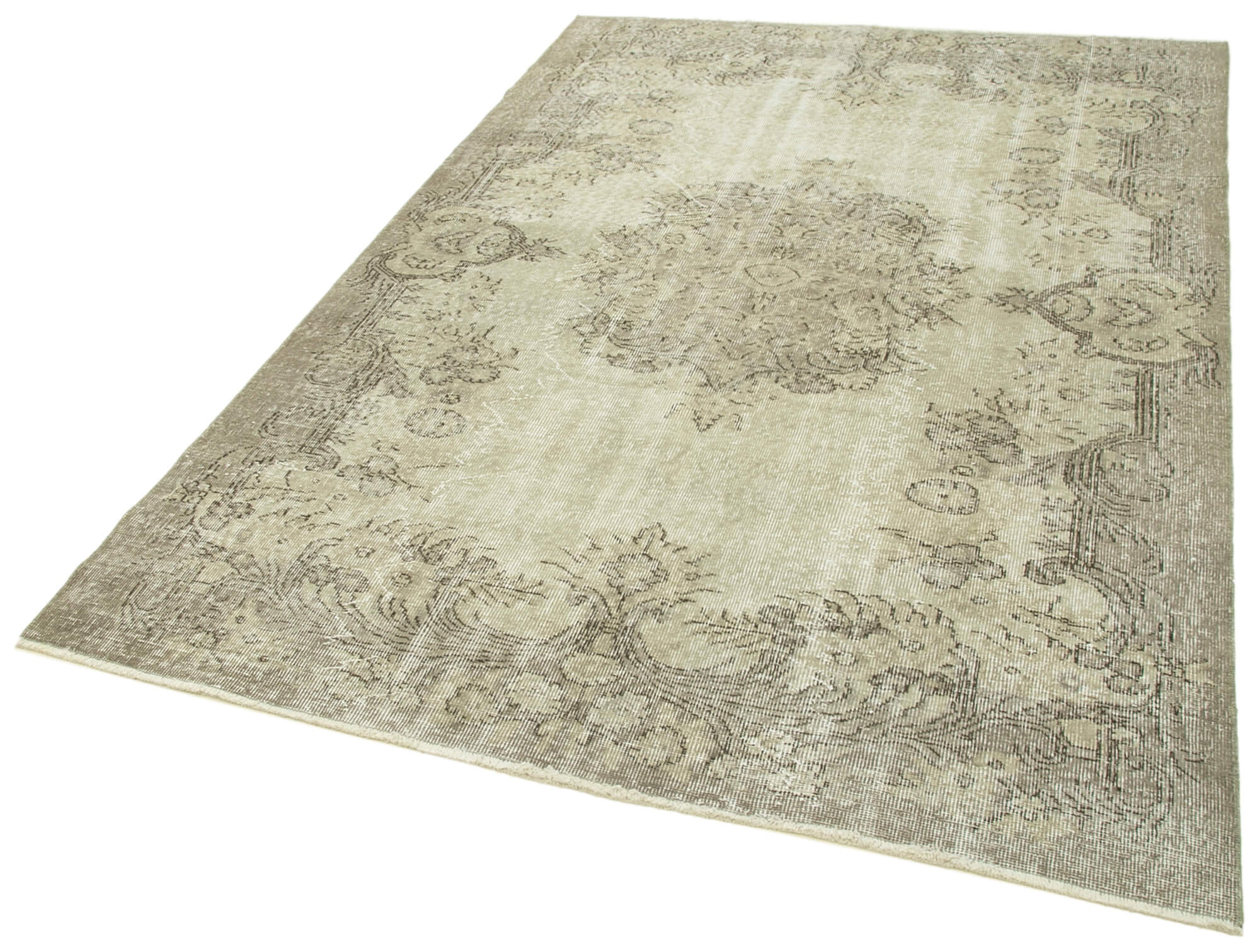 Handmade Vintage Area Rug – Overdyed Wool Rug | Turkish Hand Knotted Beige Carpet 5'4''x8'1''