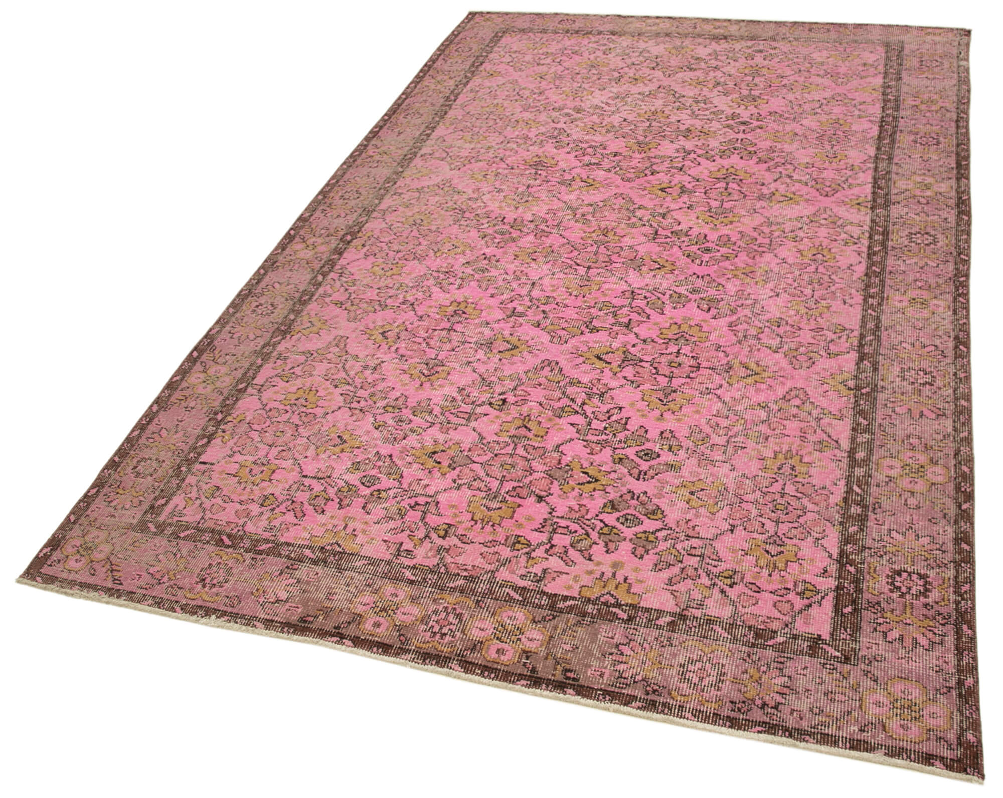 Handmade Vintage Area Rug – Overdyed Pink Cotton Wool 5'0" x 8'6" Carpet