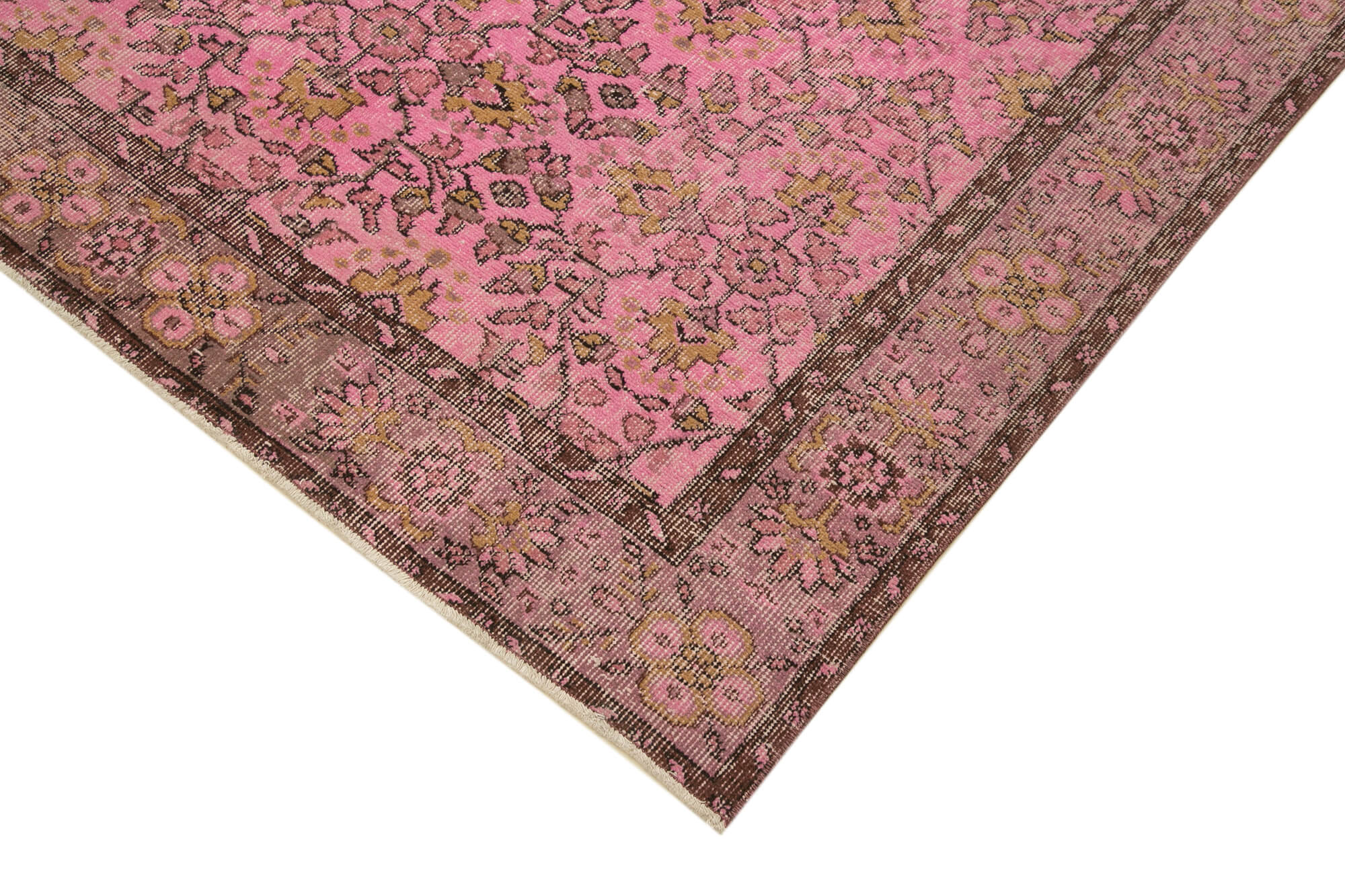 Handmade Vintage Area Rug – Overdyed Pink Cotton Wool 5'0" x 8'6" Carpet