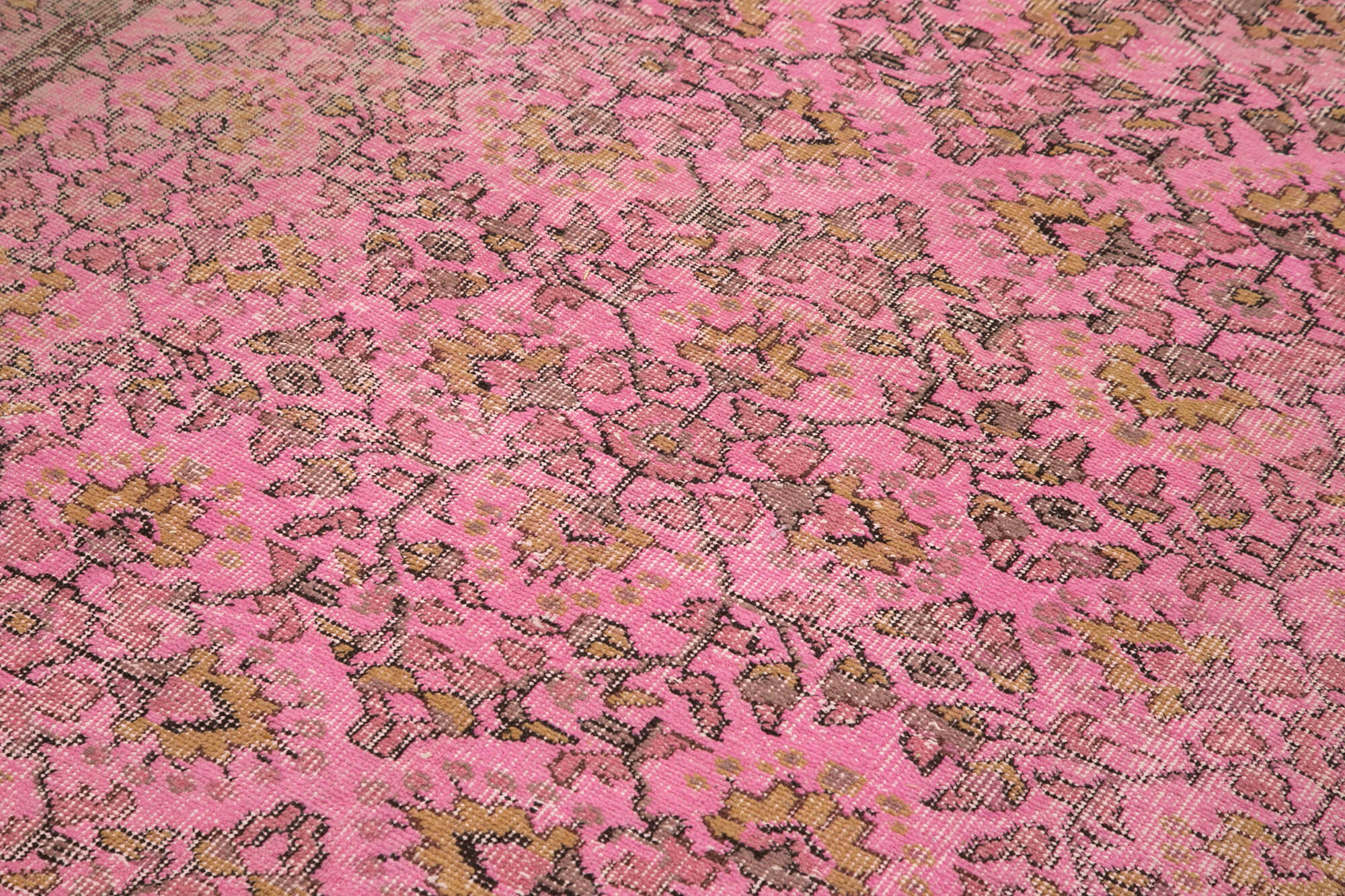 Handmade Vintage Area Rug – Overdyed Pink Cotton Wool 5'0" x 8'6" Carpet