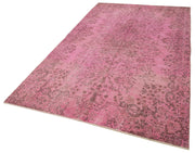 Handmade Vintage Area Rug - Overdyed Wool Rug, Pink Cotton Carpet 5'4''x9'8''