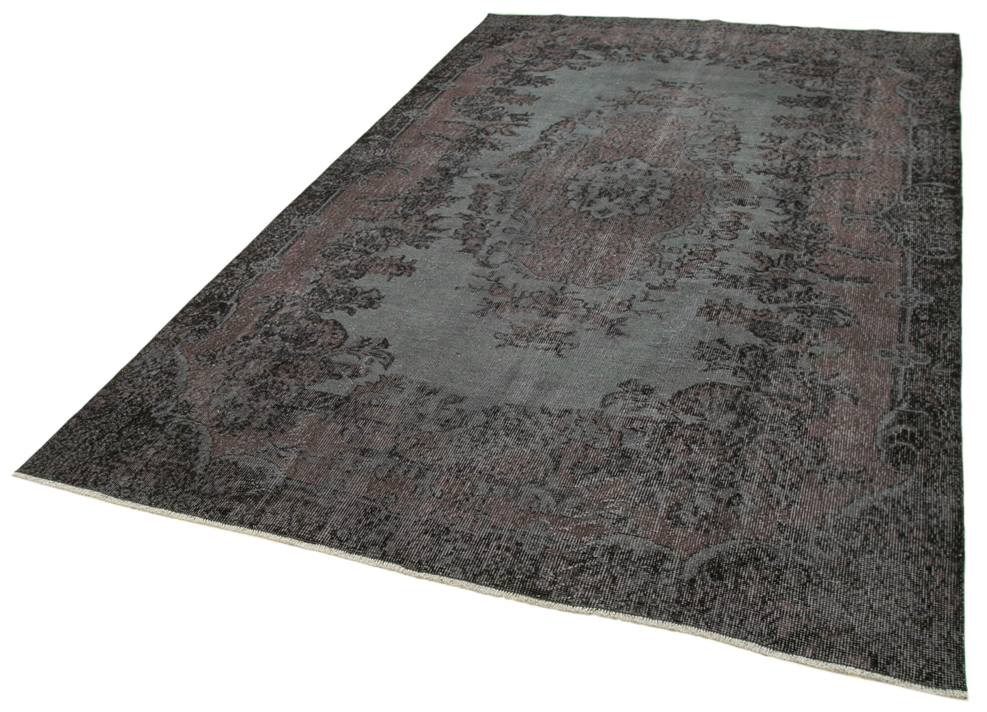 Vintage Wool Area Rug | Turkish Hand Knotted Carpet - Overdyed Black Handmade Rug
