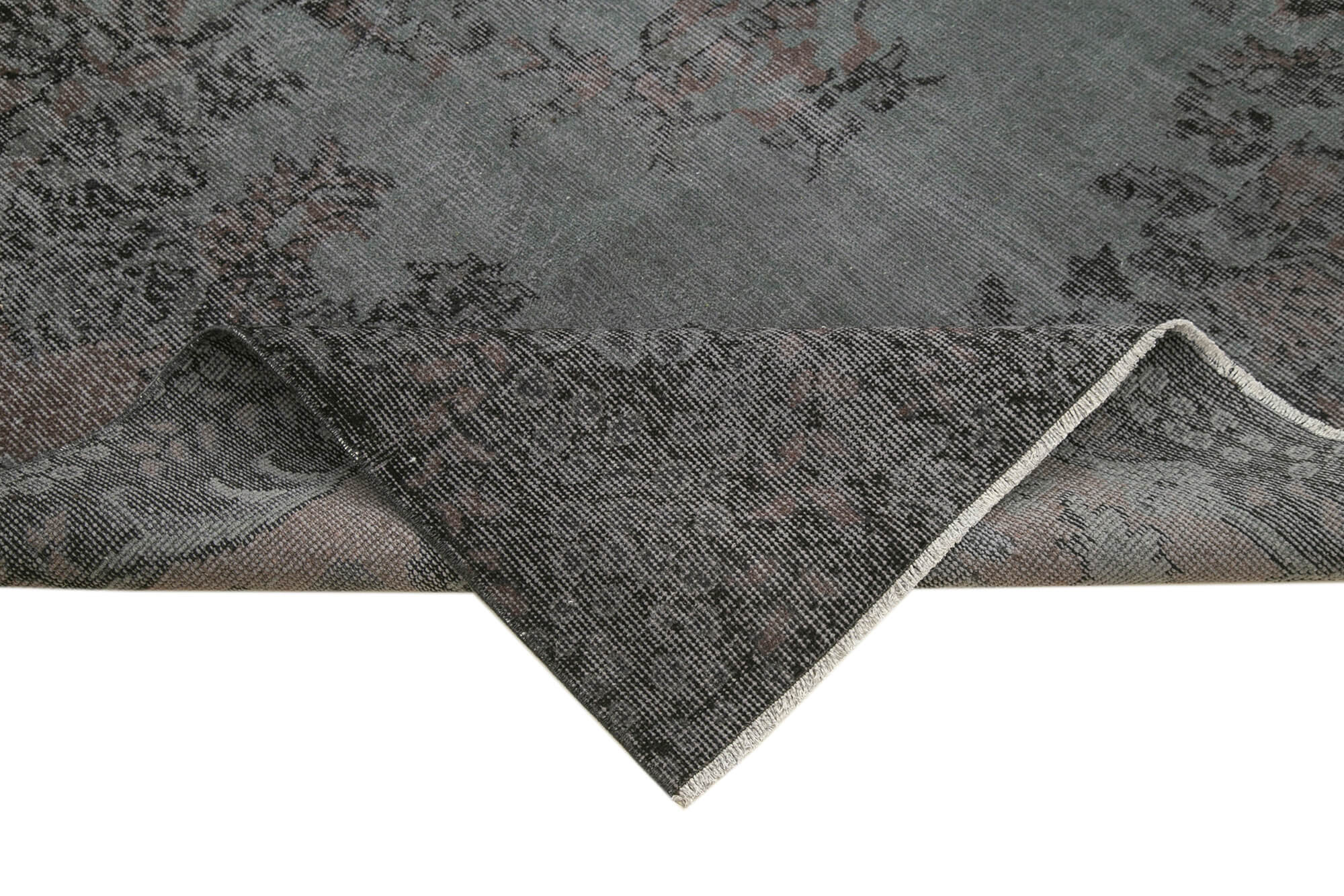 Vintage Wool Area Rug | Turkish Hand Knotted Carpet - Overdyed Black Handmade Rug
