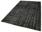 Vintage Handmade Area Rug - Overdyed Black Hand Knotted Cotton Wool Carpet 5'6''x8'9''