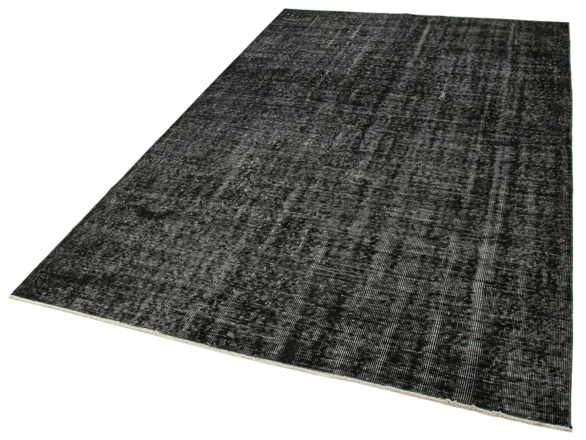Vintage Handmade Area Rug - Overdyed Black Hand Knotted Cotton Wool Carpet 5'6''x8'9''