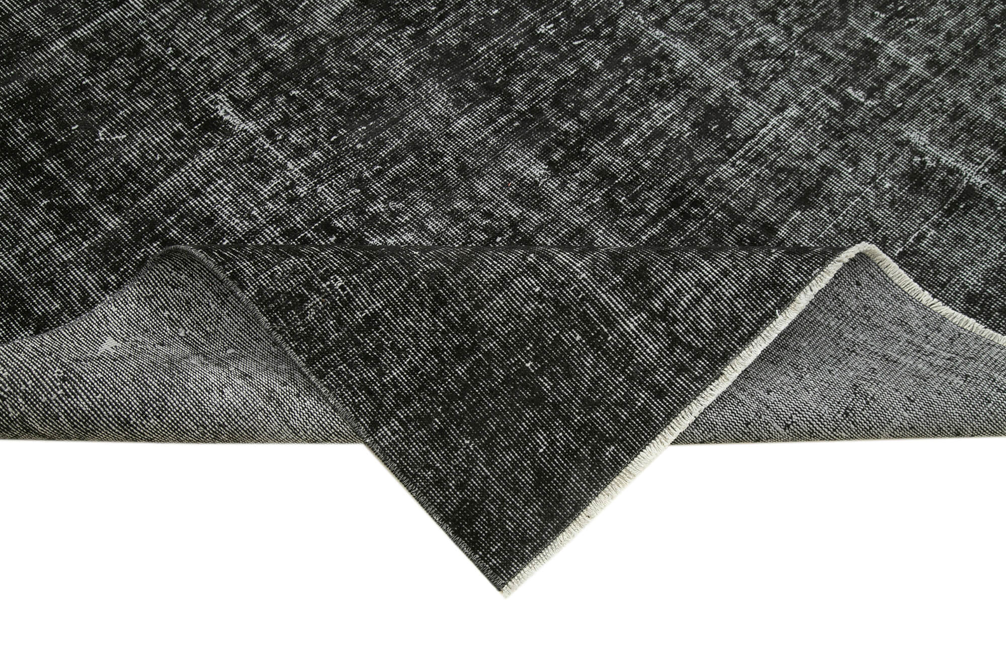 Vintage Handmade Area Rug - Overdyed Black Hand Knotted Cotton Wool Carpet 5'6''x8'9''