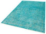 Vintage Turquoise Area Rug – Handmade Wool Rug | Overdyed Cotton Wool Carpet 5'3''x8'8''
