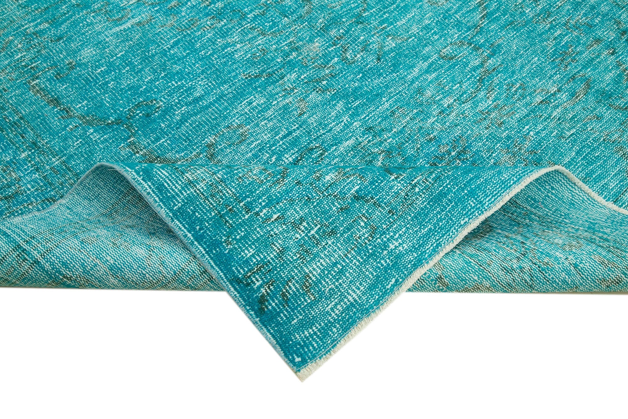 Vintage Turquoise Area Rug – Handmade Wool Rug | Overdyed Cotton Wool Carpet 5'3''x8'8''