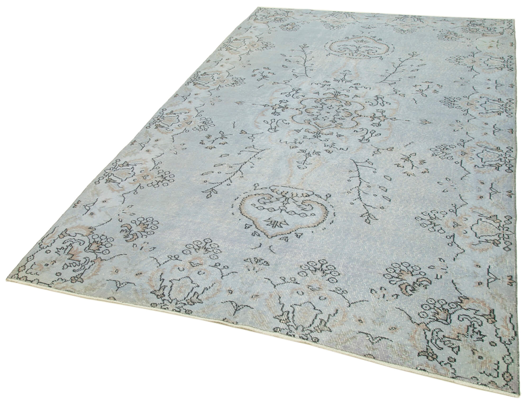 Vintage Area Rug - Handmade Wool Rug Overdyed Blue Turkish Carpet 5'5''x9'3''