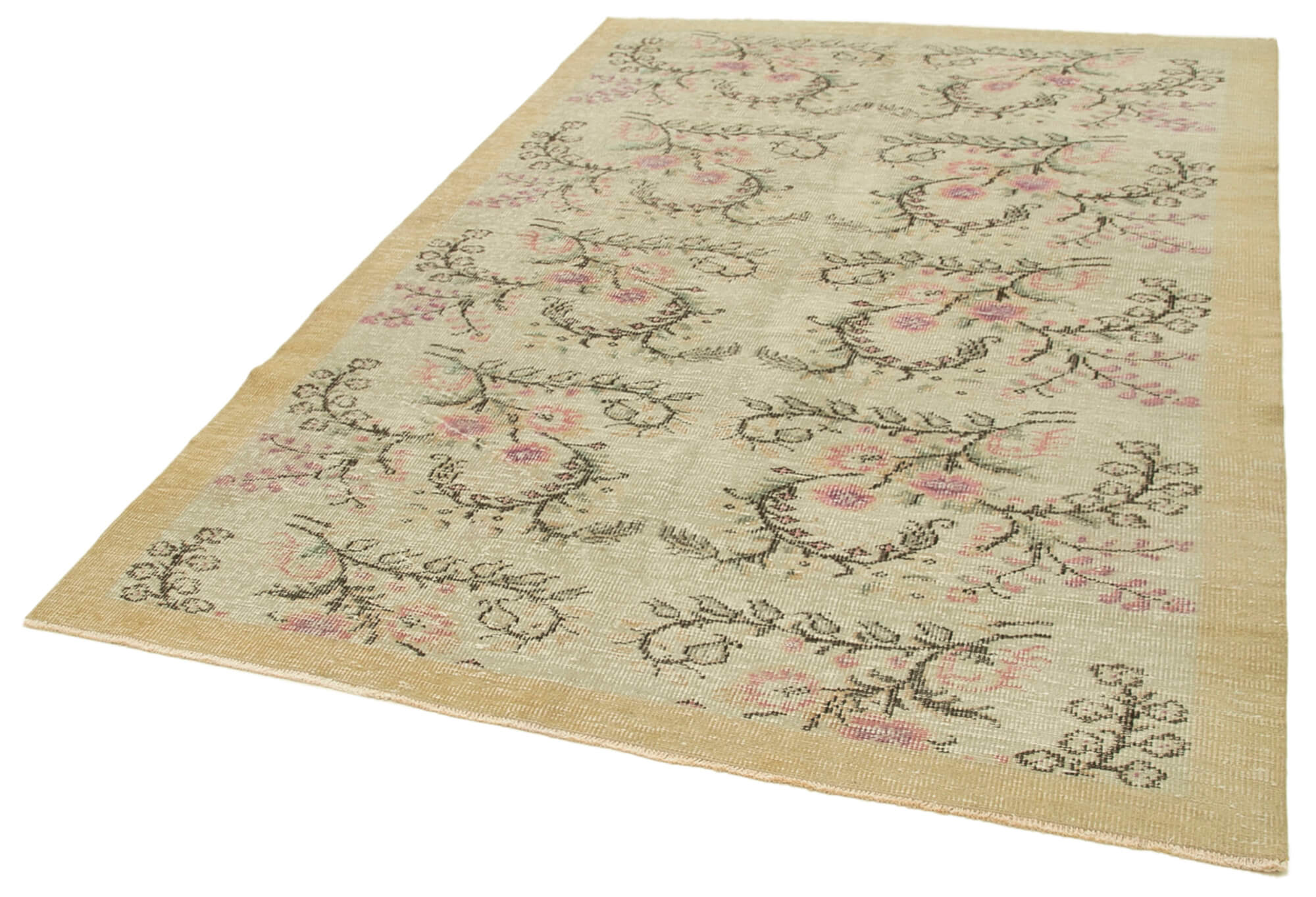 Handmade Vintage Area Rug – Overdyed Wool Rug | Cotton Wool Carpet 5'11''x8'9'' Beige