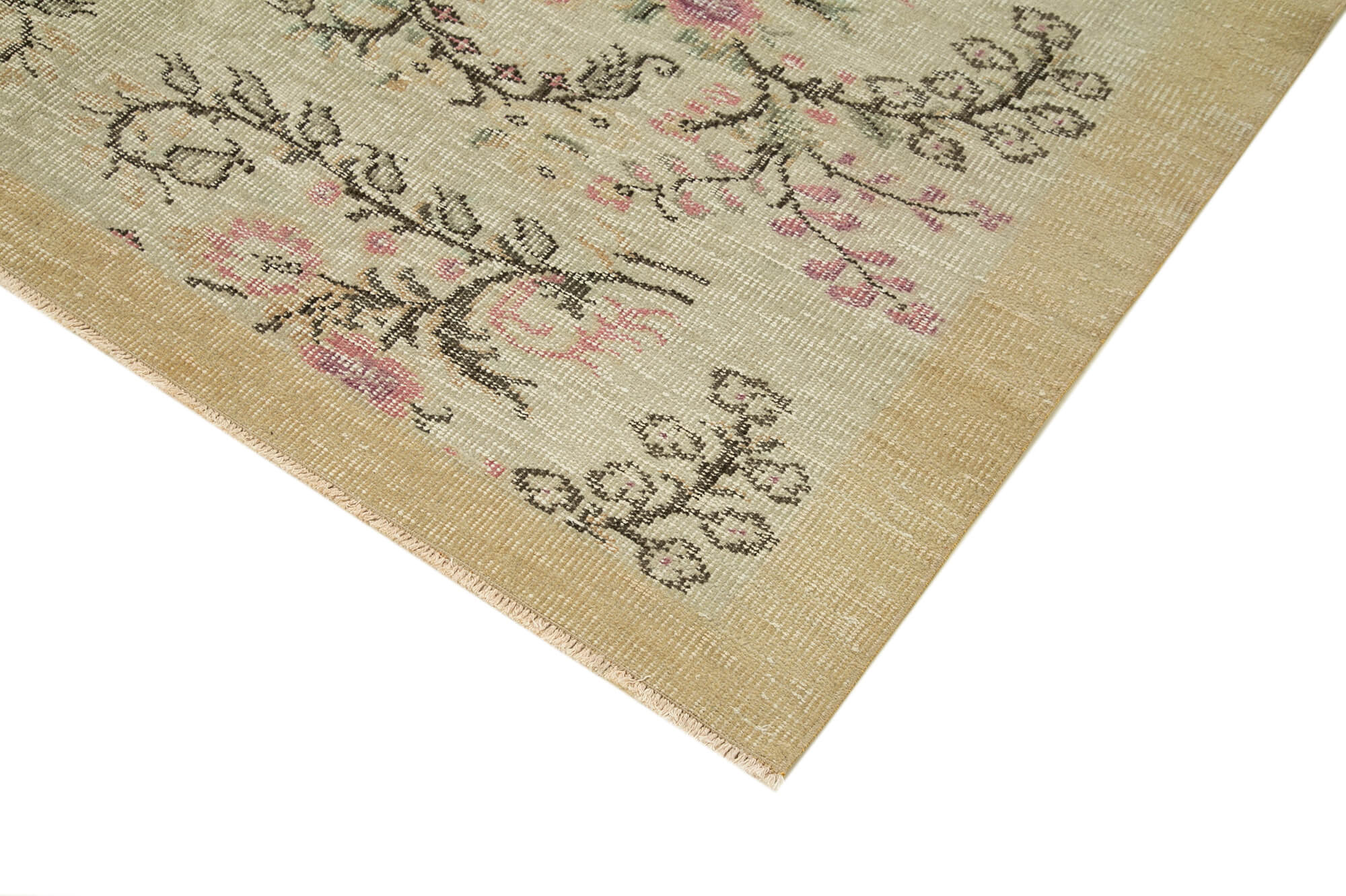 Handmade Vintage Area Rug – Overdyed Wool Rug | Cotton Wool Carpet 5'11''x8'9'' Beige