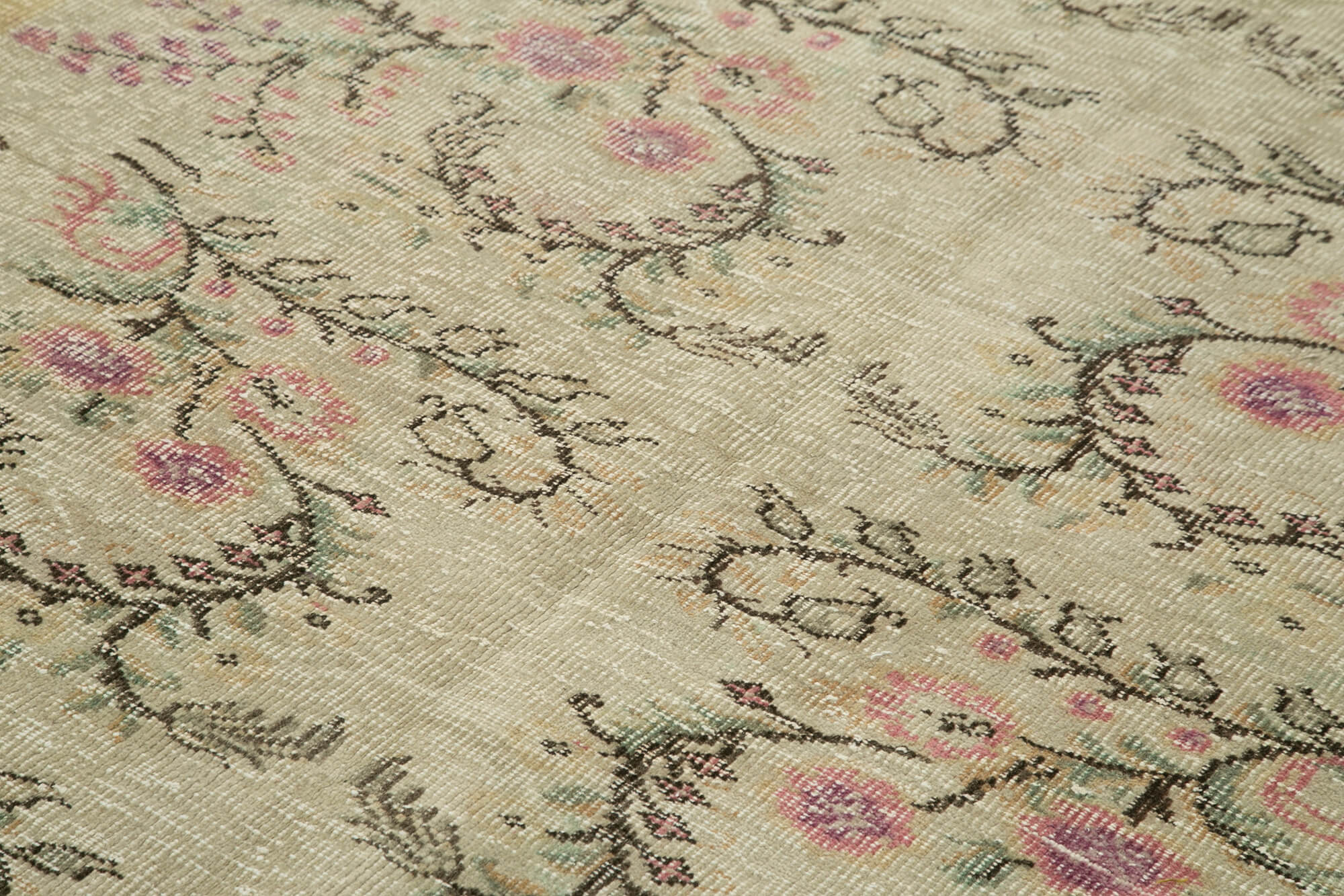 Handmade Vintage Area Rug – Overdyed Wool Rug | Cotton Wool Carpet 5'11''x8'9'' Beige