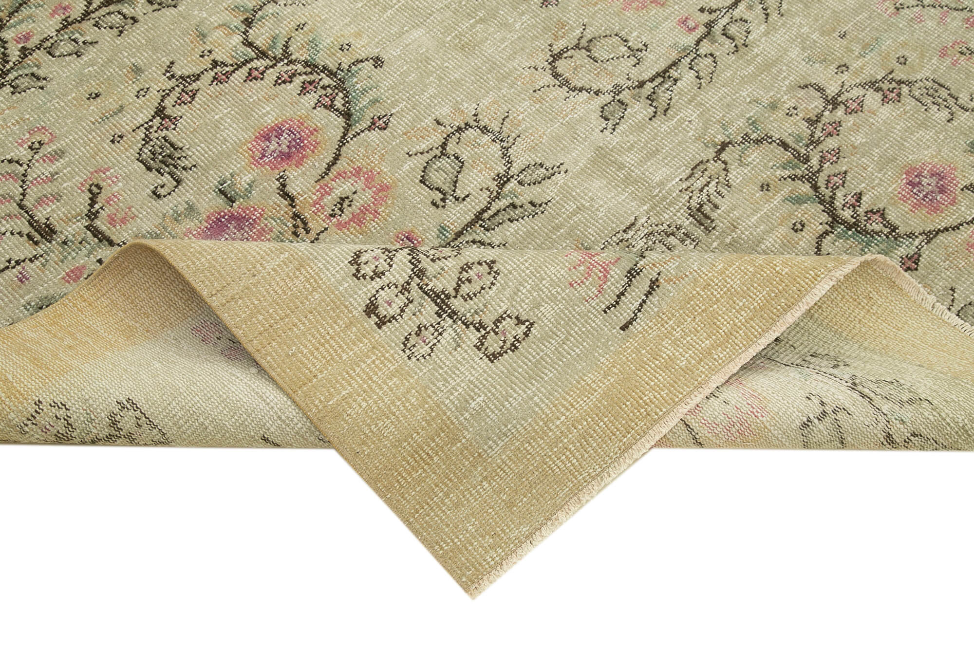 Handmade Vintage Area Rug – Overdyed Wool Rug | Cotton Wool Carpet 5'11''x8'9'' Beige