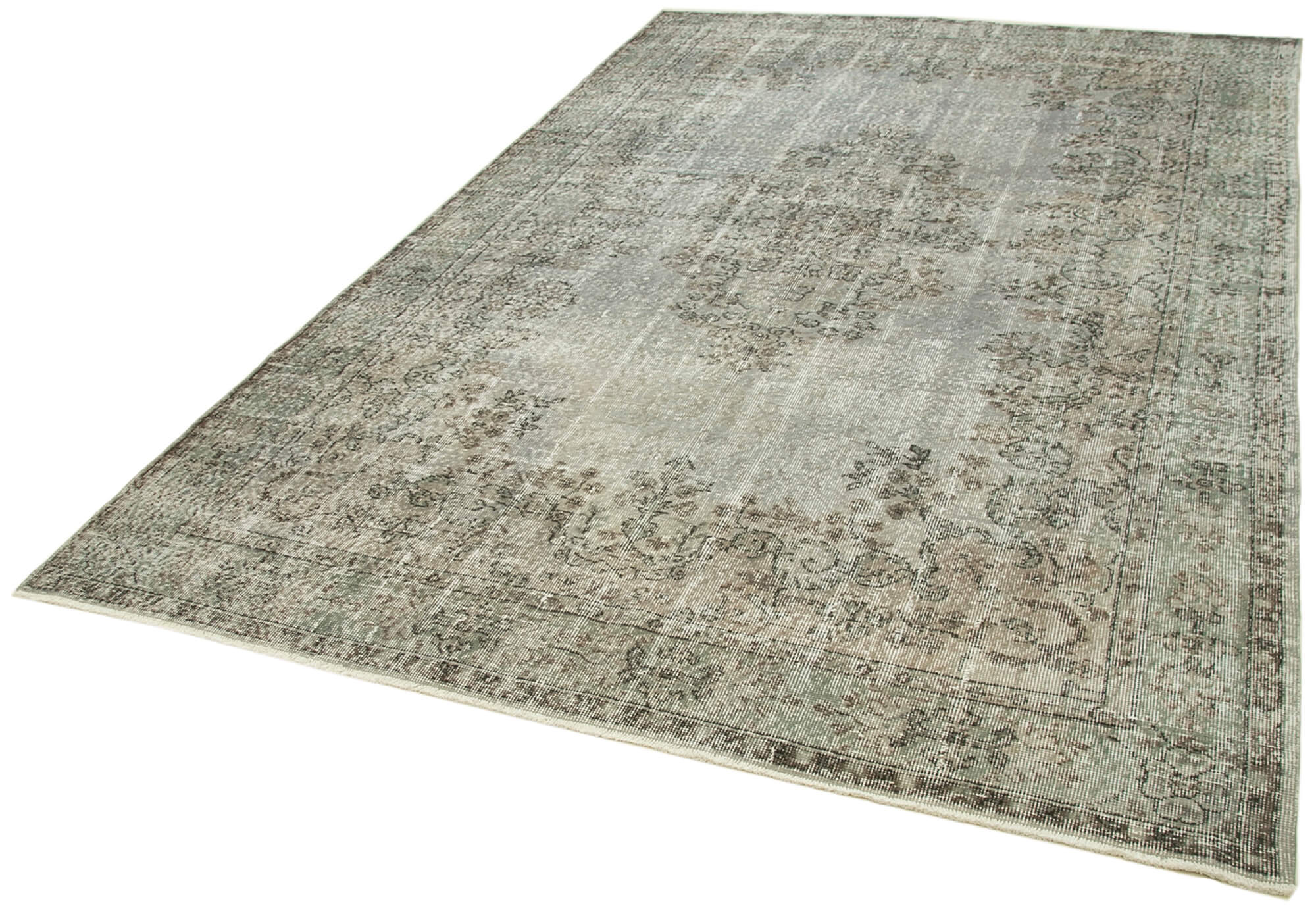 Handmade Vintage Area Rug – Overdyed Grey 6x10 Wool Cotton Carpet