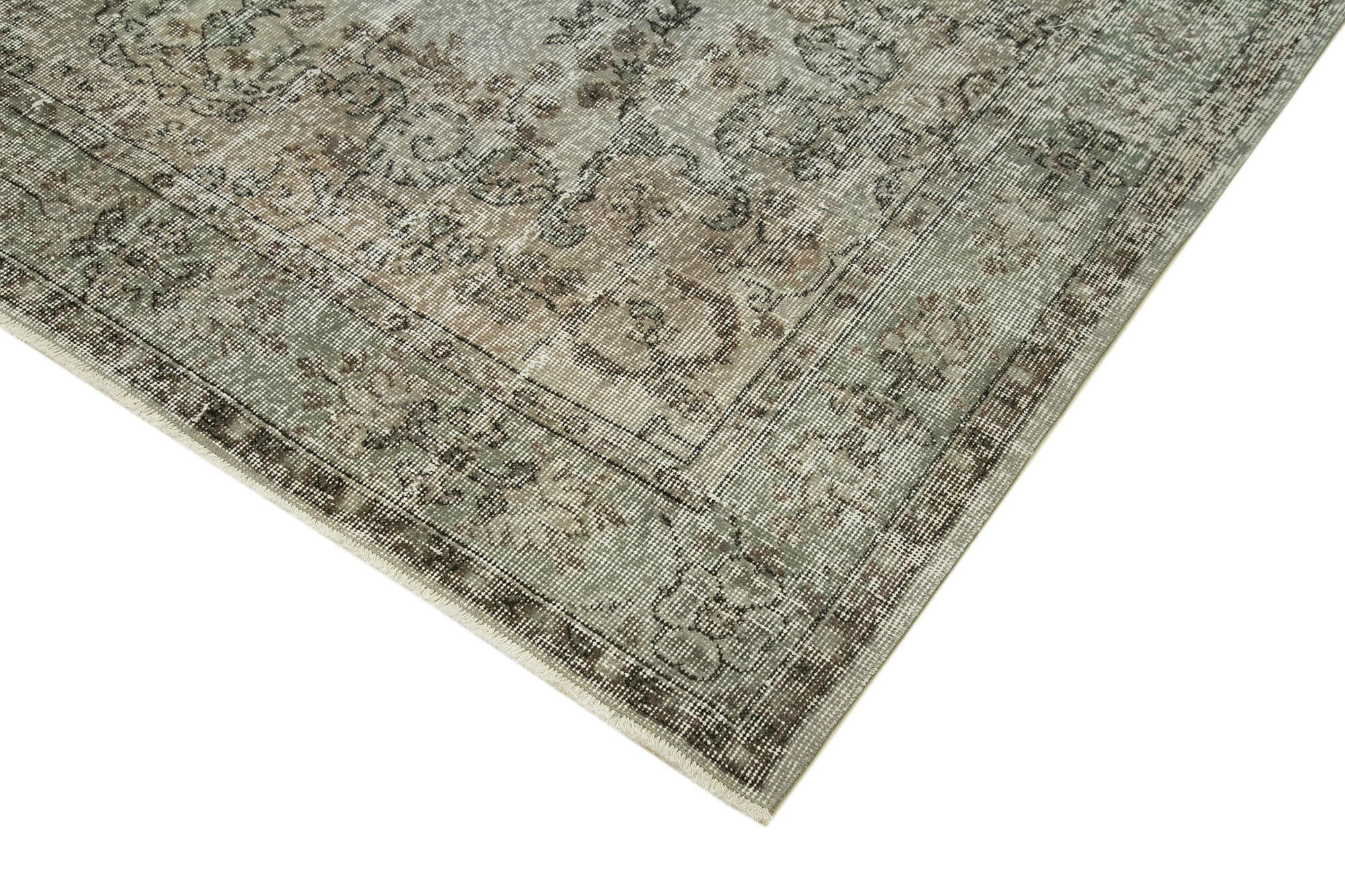 Handmade Vintage Area Rug – Overdyed Grey 6x10 Wool Cotton Carpet