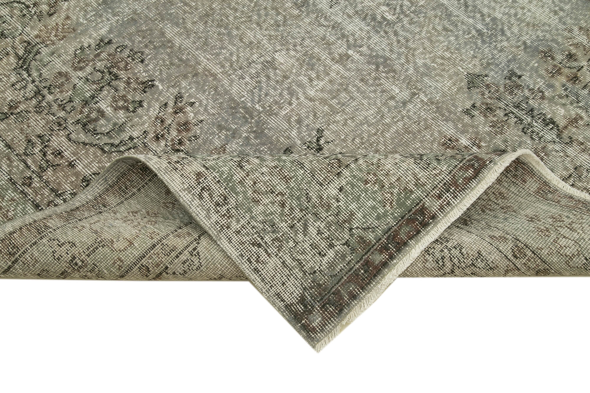 Handmade Vintage Area Rug – Overdyed Grey 6x10 Wool Cotton Carpet