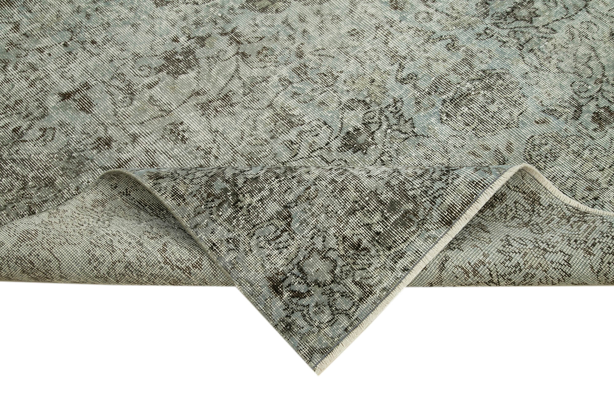 Handmade Area Rug - Overdyed Blue Vintage Cotton Wool Carpet 6'7'' x 9'7''