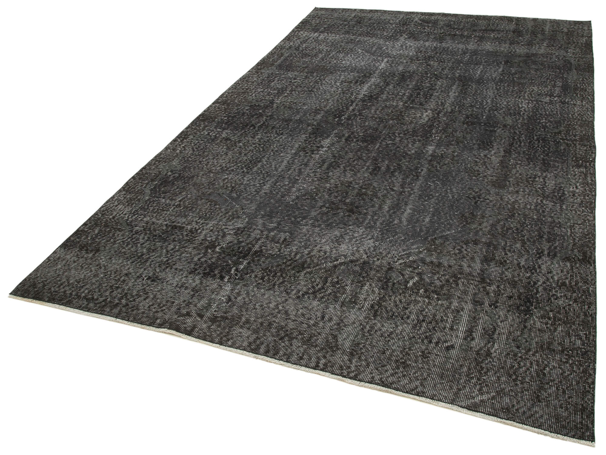 Vintage Handmade Area Rug - Overdyed Black Cotton Wool Carpet 6'3''x10'2''